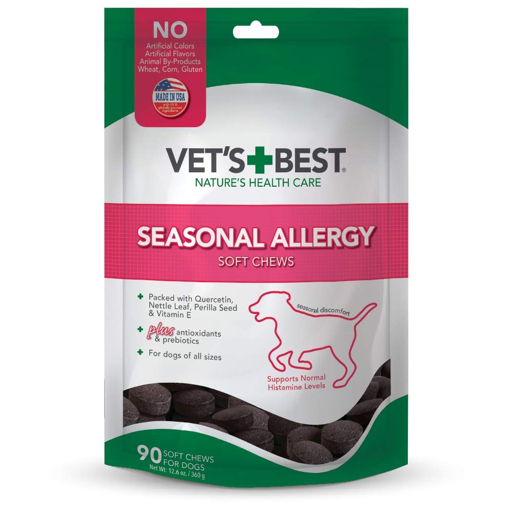 Vet's Best Seasonal Allergy Soft Chew Dog Supplements for Itchy Skin Relief - Supports Healthy Histamine Levels - 90-Day Supply for Medium to Large Dogs - Perfect for Outdoor Activities and Allergy Season Comfort