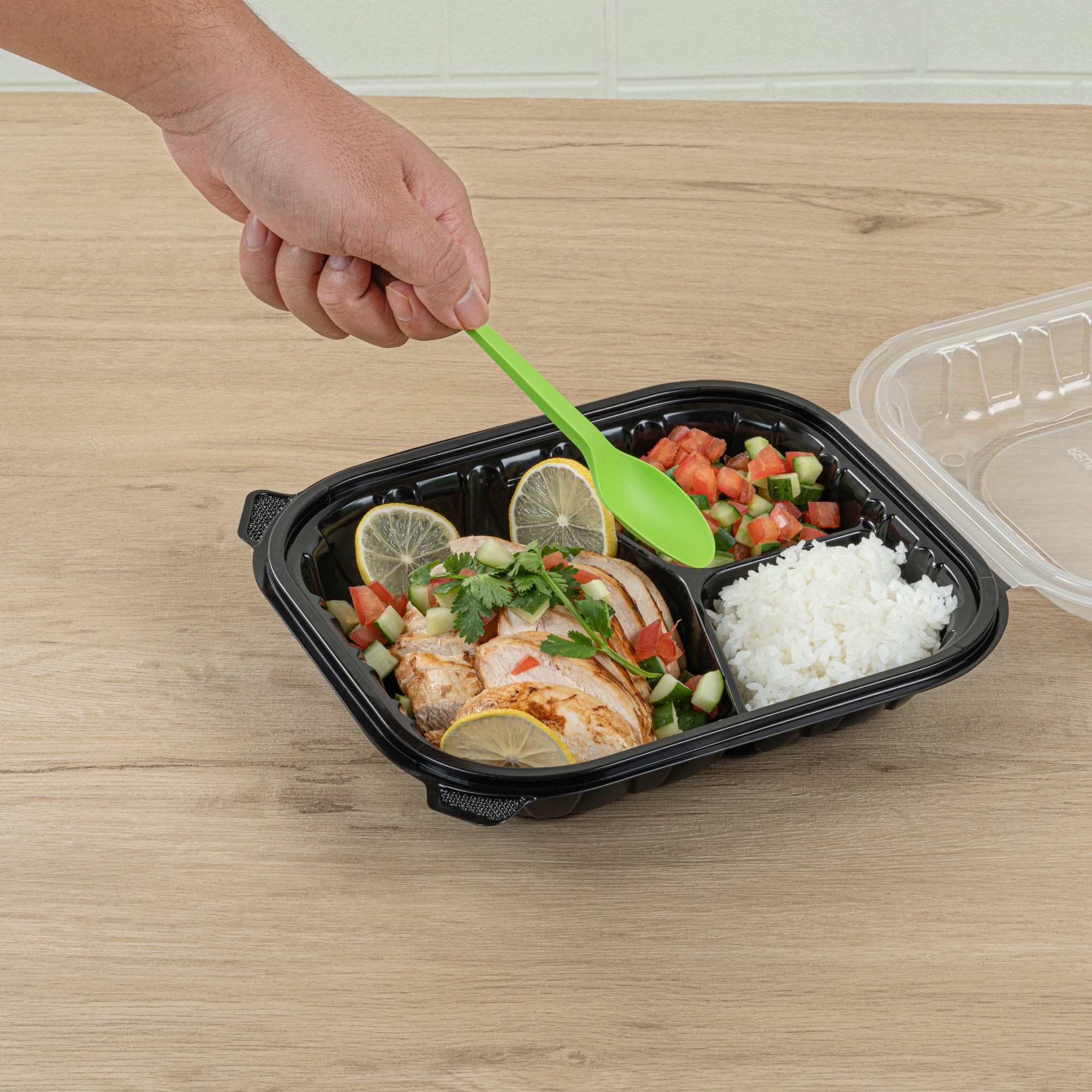 Eco-Friendly Compostable CPLA Plastic Cutlery Set - 100-Piece Box with Heat-Resistant Forks, Knives, Spoons & White Napkins | Perfect for Picnics, Parties, Catering & Sustainable Dining