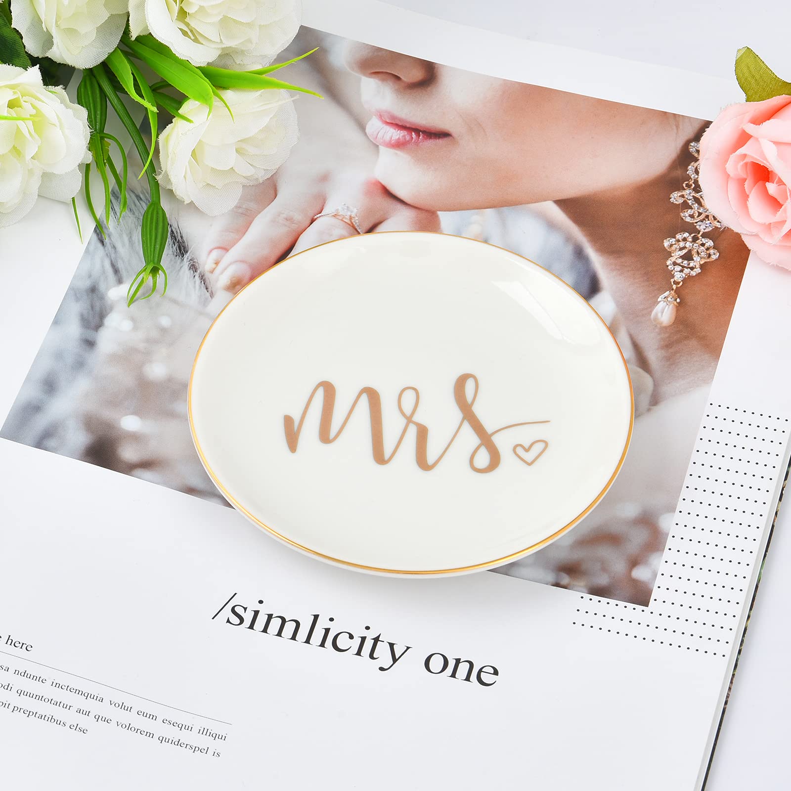 Elegant Jewelry Dish for Women - Engagement Ring Holder, Wedding Gift for Bride, Mrs Jewelry Dish - Perfect for Proposal, Wedding & Anniversary Gifts (Great for Bedside, Bathroom & Travel)