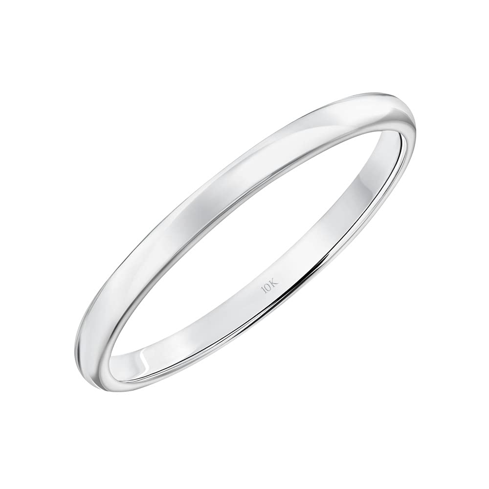 10K or 14K Yellow/White/Rose Gold Comfort Fit Wedding Band Ring - 2mm Low Dome Plain Design for Men & Women - Perfect for Everyday Wear, Anniversary Gifts & Couple Rings