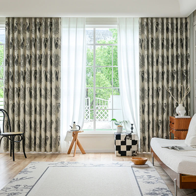 Sienna Polyester Jacquard Blackout Curtains - Custom Window Treatments for Bedroom & Living Room - Thermal Insulated, Light Blocking, Noise Reducing Drapes