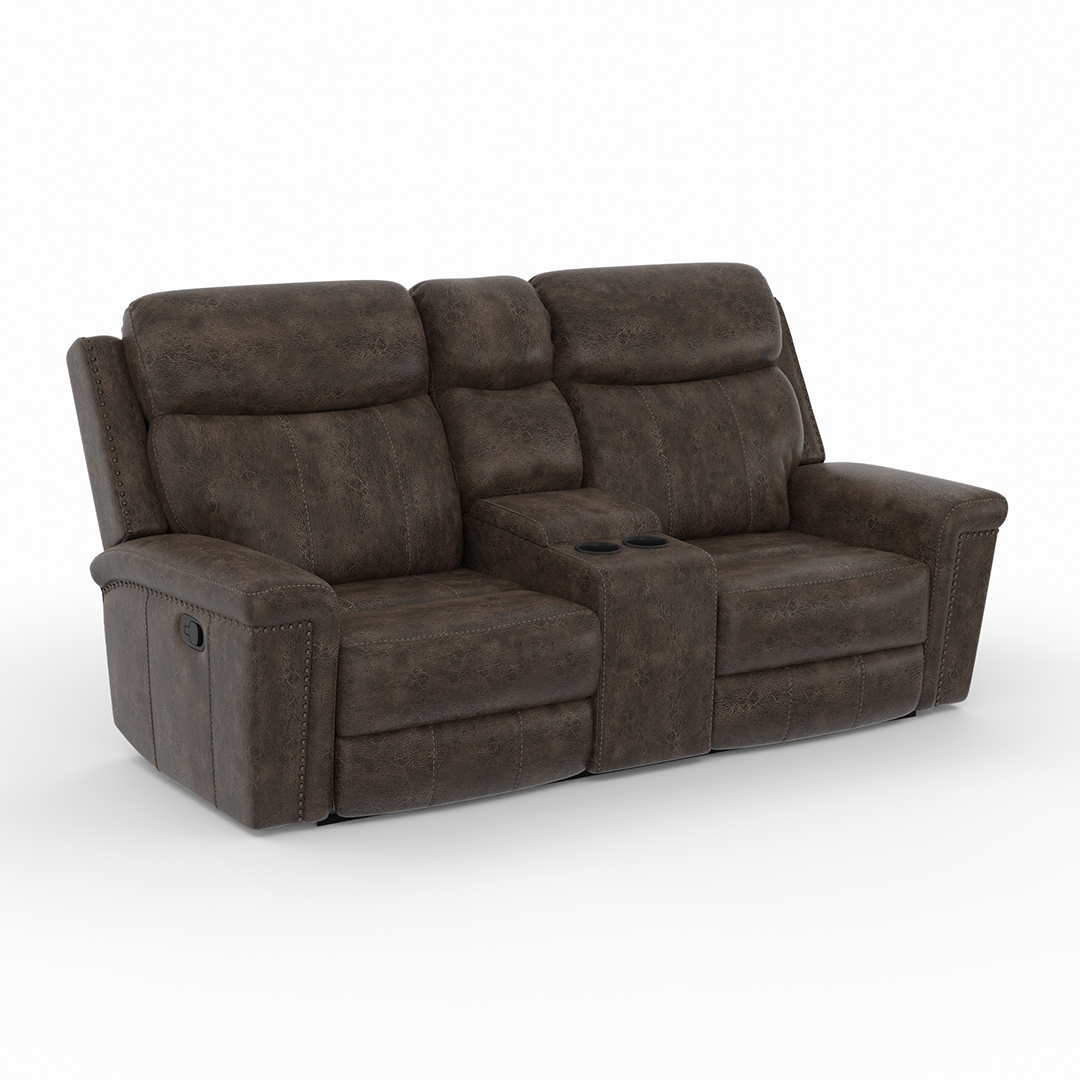 Quade Manual Reclining Loveseat with Console - Comfortable 2-Seater Recliner Sofa with Cup Holder for Living Room, Home Theater & Small Spaces