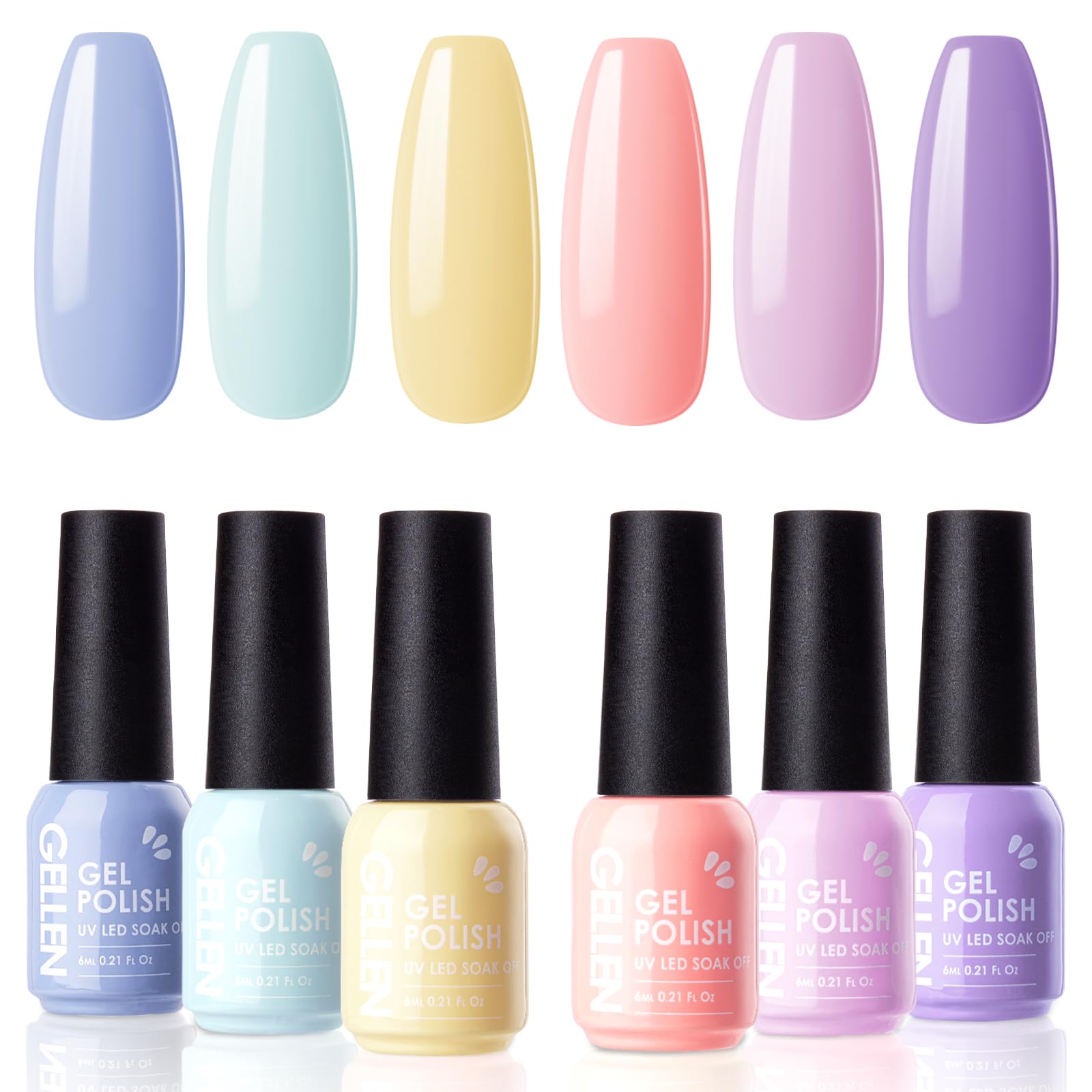 GELLEN Pastel Gel Nail Polish Set - 6PCS Soak Off UV/LED Gel Polish Kit for Summer Nail Art | Long Lasting Manicure for Home & Salon Use | Perfect for Bridal, Party & Everyday Wear