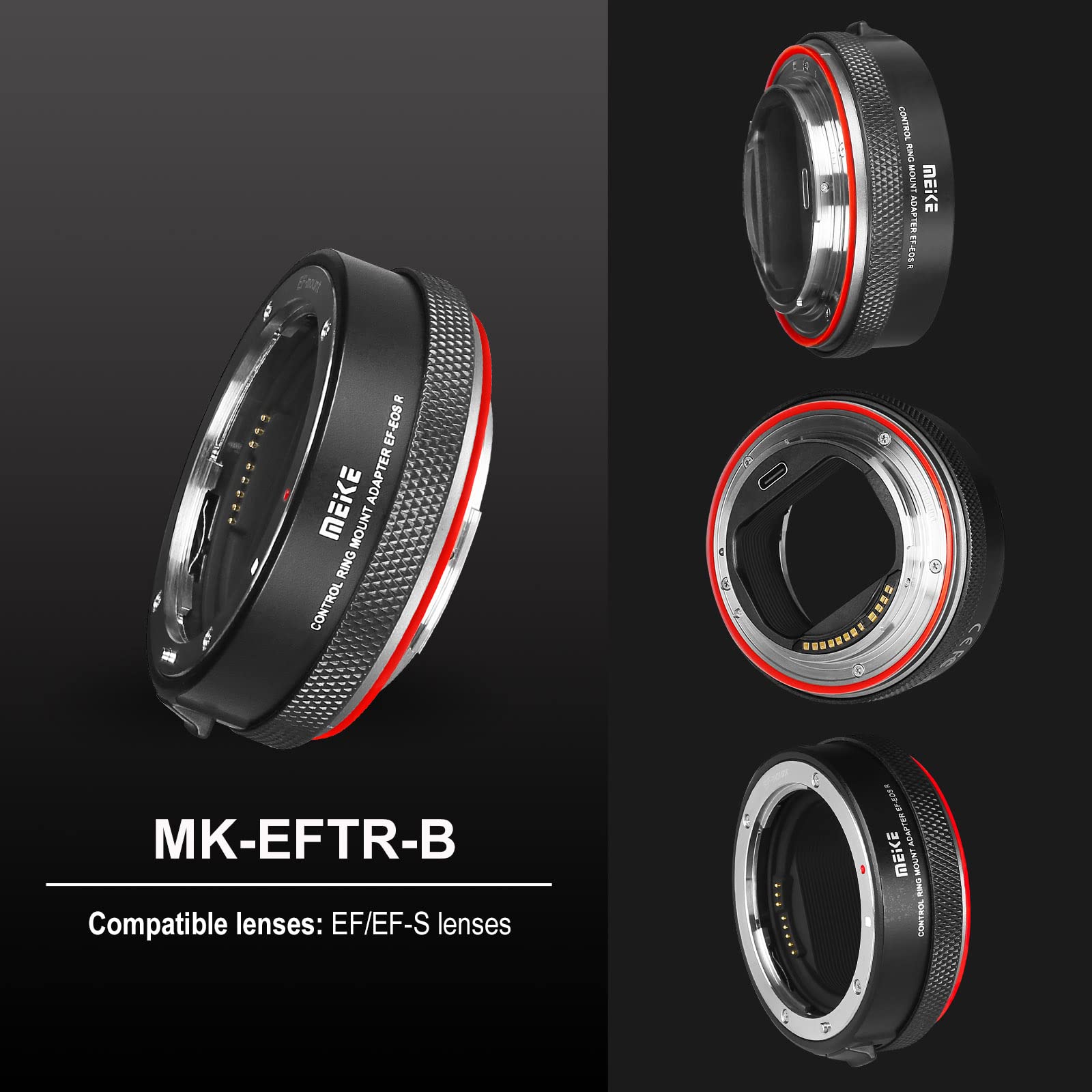 Meike MK-EFTR-B Metal Auto-Focus Mount Adapter with Control Ring - Canon EF/EF-S Lens to EOS R/RP/R5/R5C/R6/C70 Camera Converter - Perfect for Photography & Videography