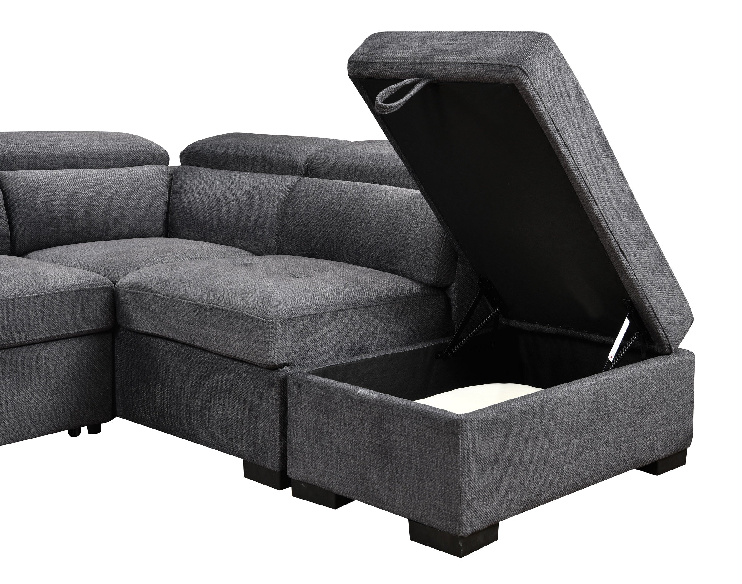 Comfortable Grey Chaise Sofa Bed with Storage & Adjustable Headrests - Convertible Sleeper for Small Spaces, Guest Room & Apartment Living