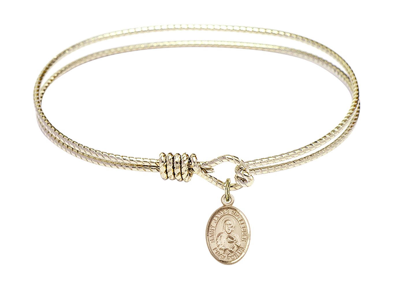 7 1/4 Inch Oval Eye Hook Bangle Bracelet with St. James the Lesser Charm - Elegant Religious Jewelry for Women, Perfect for Church, Weddings & Special Occasions