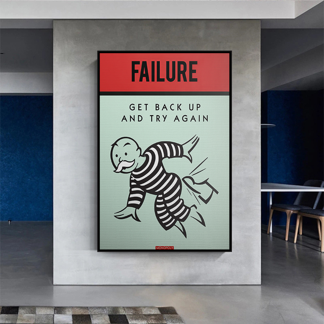 Monopoly 'Try Again' Motivational Canvas Wall Art - Inspirational Home & Office Decor for Gamers & Entrepreneurs