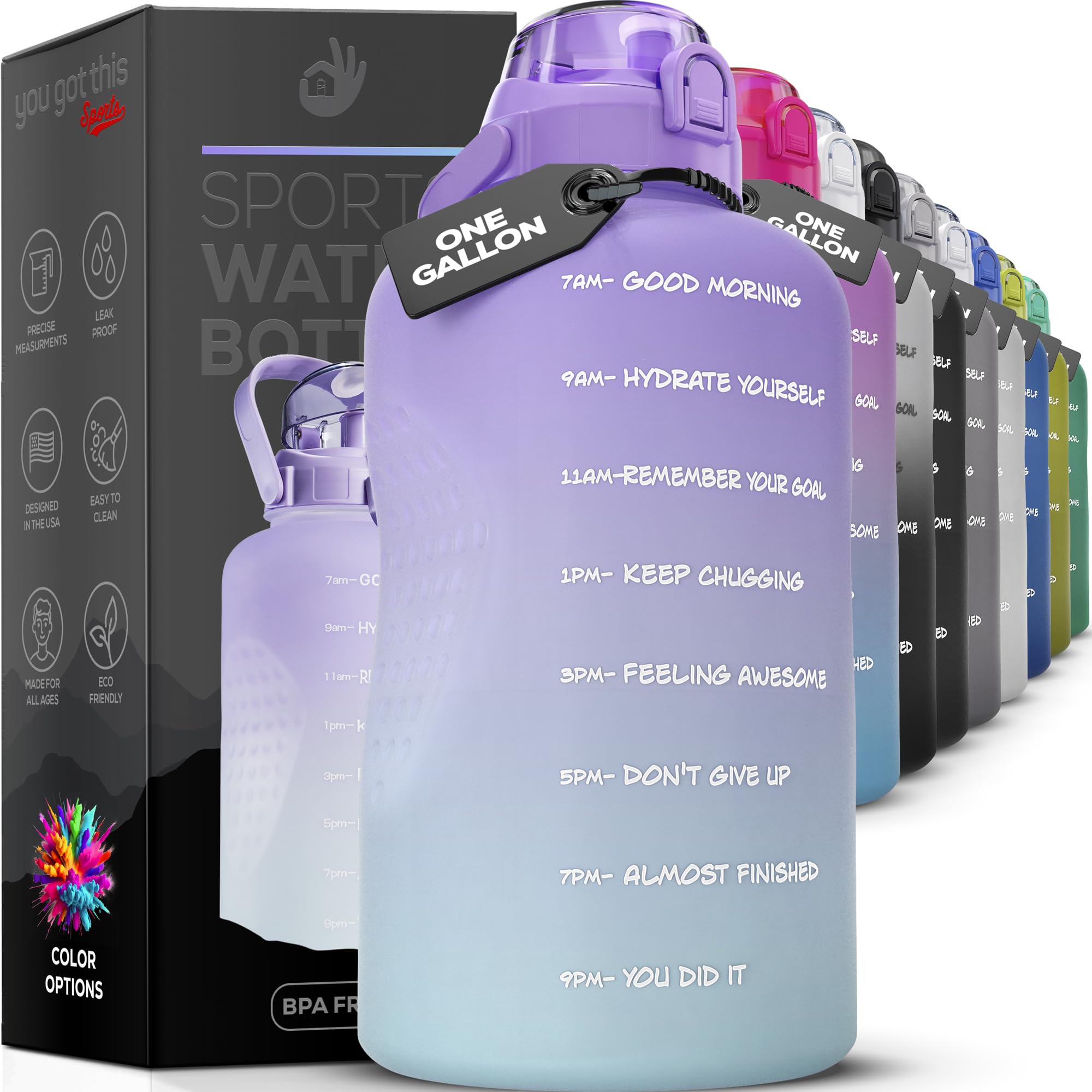 1 Gallon Motivational Water Bottle with Straw & Handle - BPA Free for Gym & Work