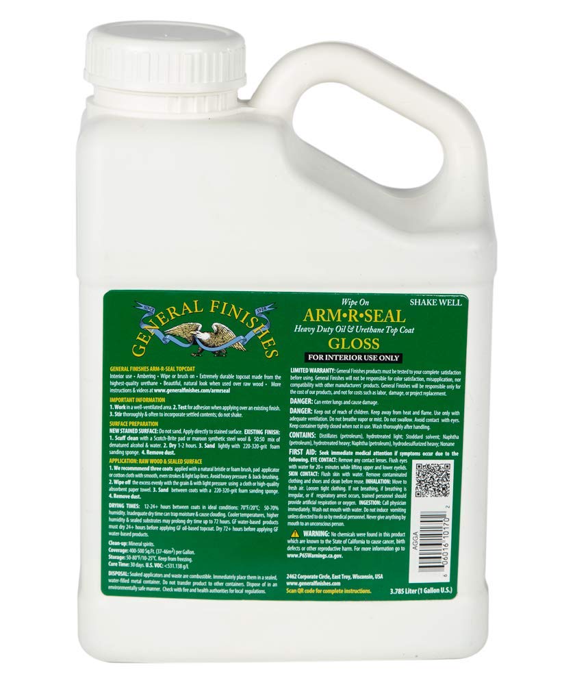 General Finishes Arm-R-Seal Oil Based Topcoat - 1 Gallon Gloss Finish for Wood Furniture & Cabinets - Ideal for Tables, Countertops & DIY Woodworking Projects