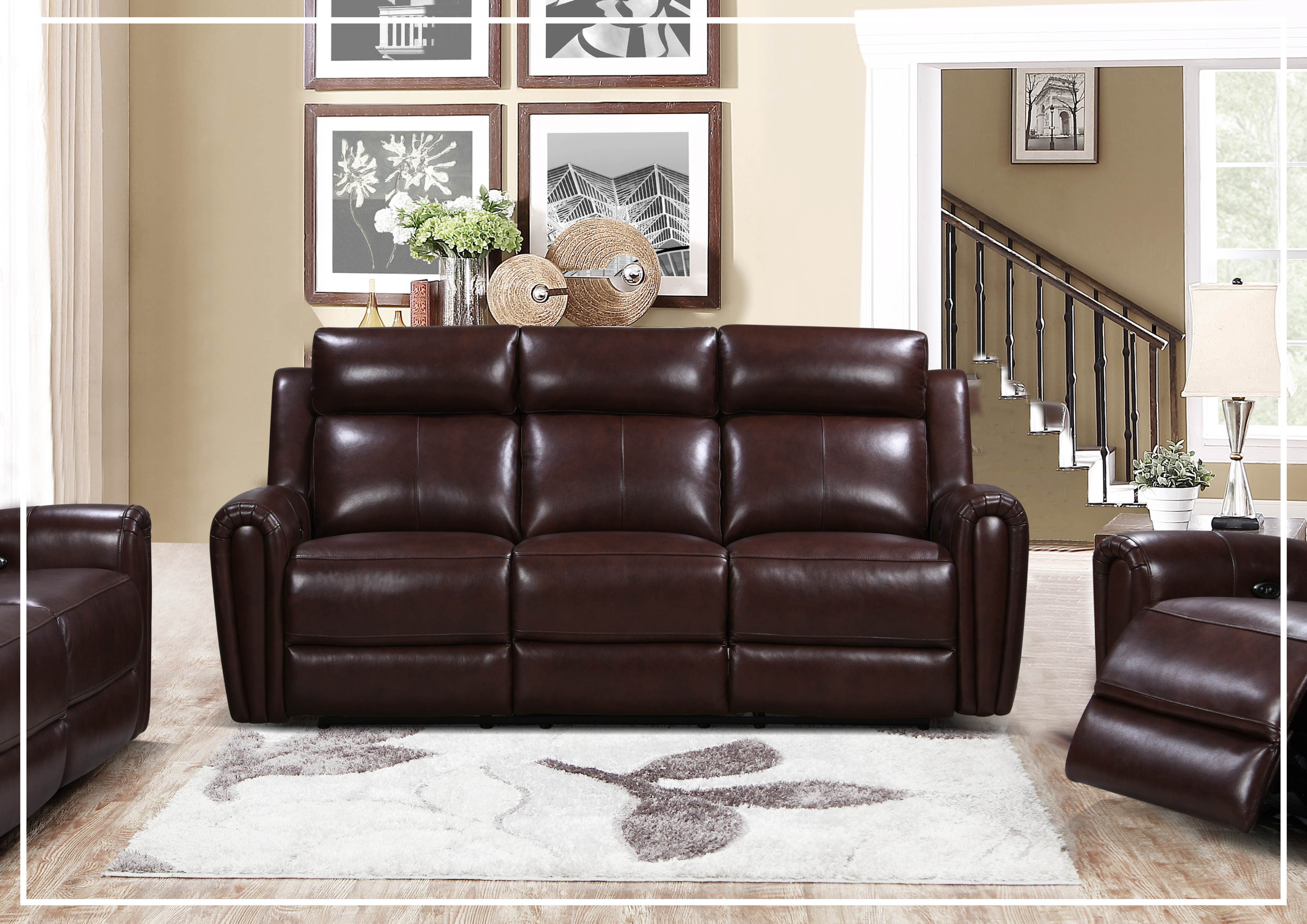 Gio Italia Jaspero Power Reclining 3-Seater Leather Sofa - Modern Living Room Furniture for Home Theater & Family Relaxation