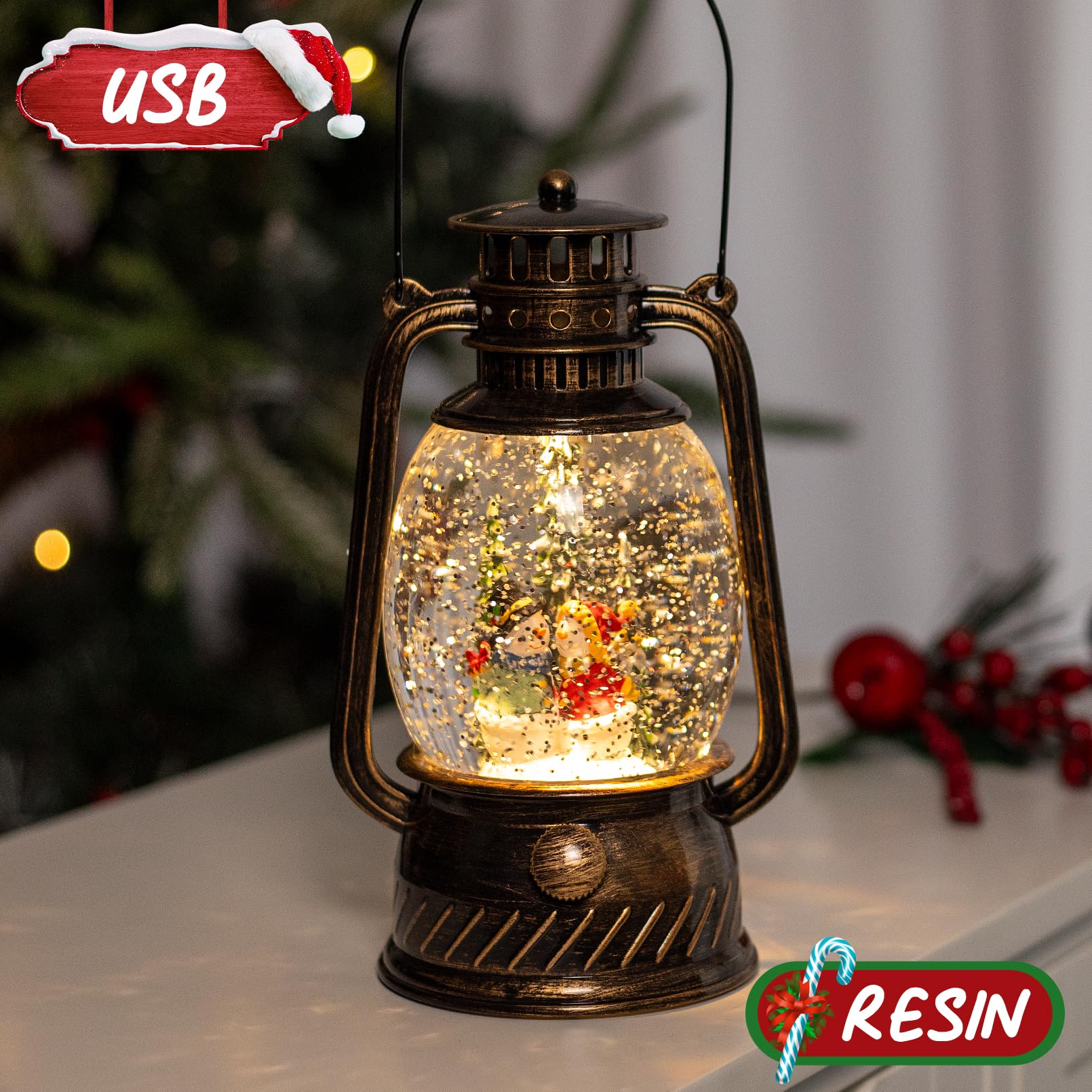 Snowman Musical Snow Globe with 6H Timer & Glittering Lights - USB/Battery Powered Christmas Decor for Home, Office, Xmas Tree (Perfect for Holiday Mantel, Table Centerpiece & Winter Indoor Decorations)
