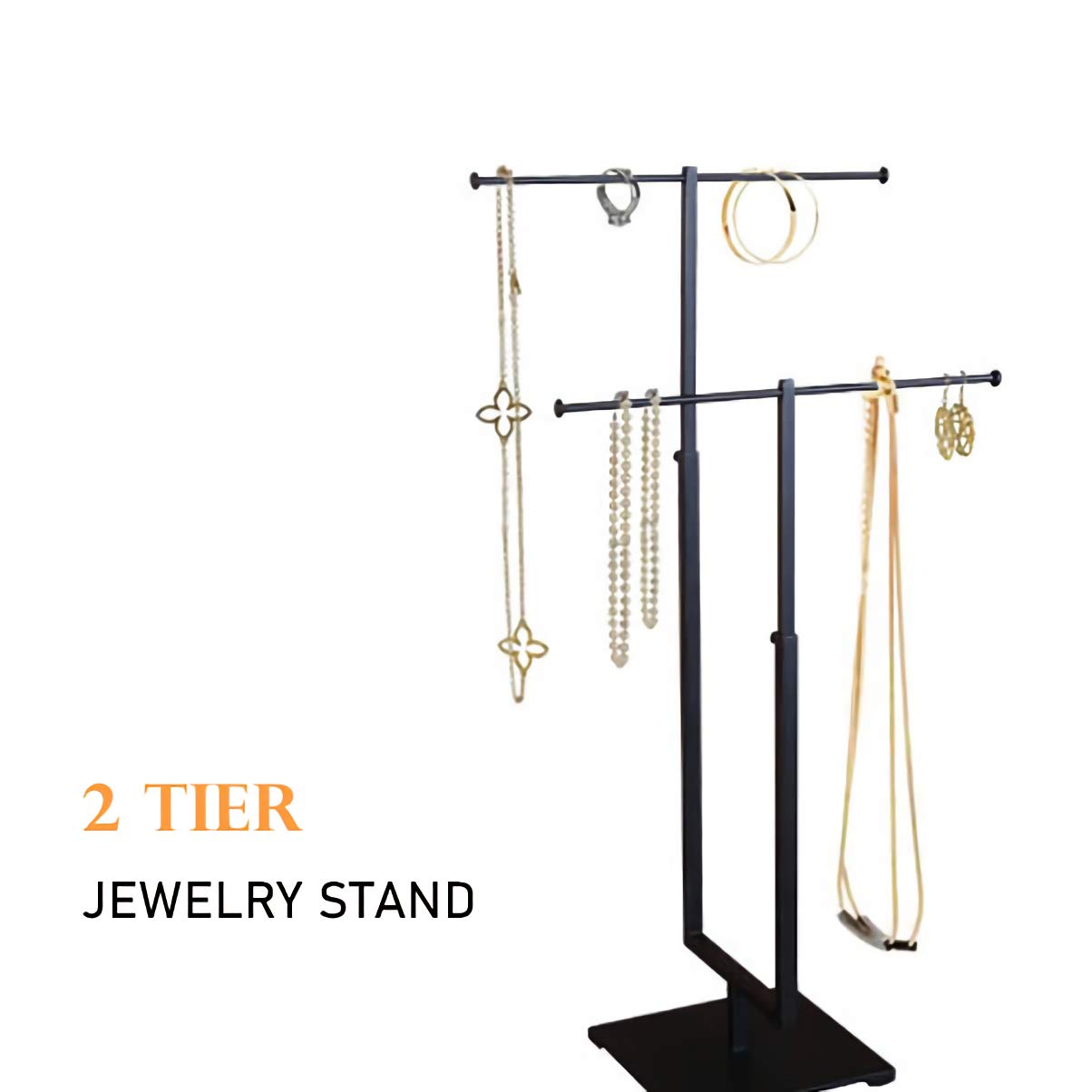 2-Tier Chrome Jewelry Tree Stand - Adjustable Metal Bracelet, Earring & Necklace Organizer Holder for Large Storage | Perfect for Bedroom, Vanity & Travel Use