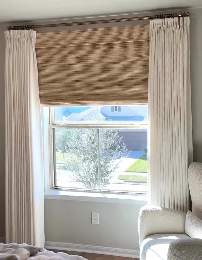 Natural Ramie Bamboo Woven Window Shade - Light Beige Brown | Eco-Friendly Room Darkening Blinds for Living Room & Bedroom