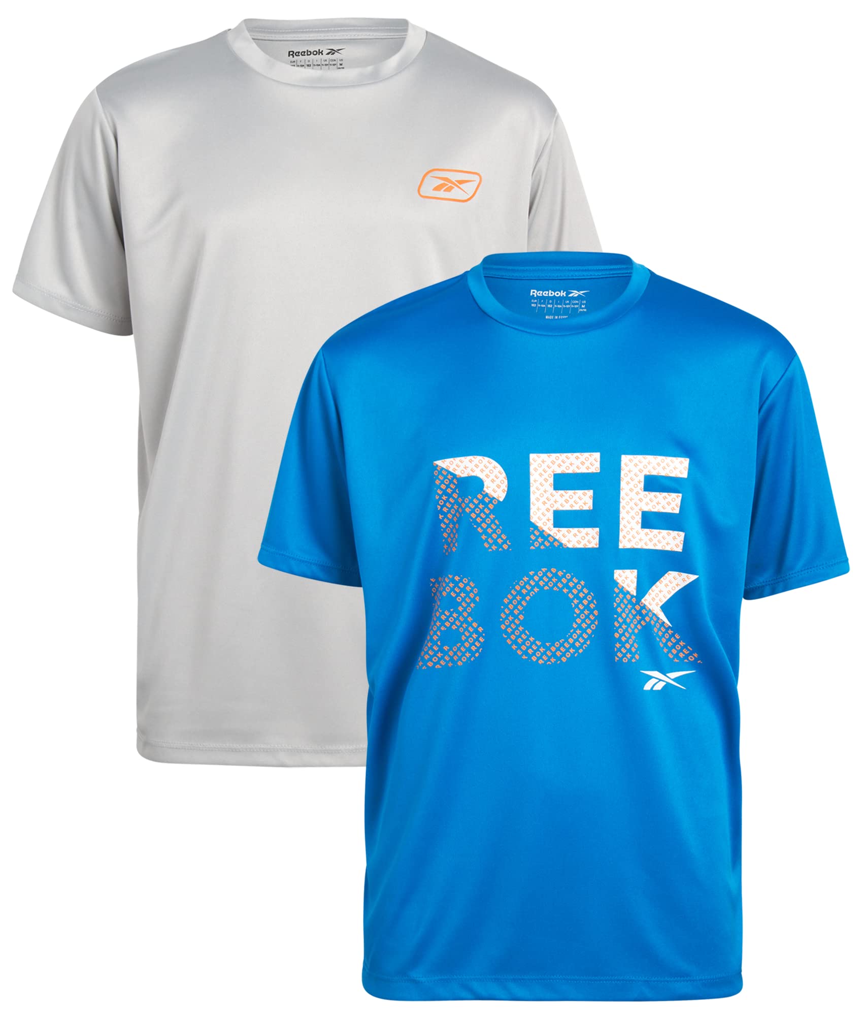 Reebok Boys' Active Dry Fit Performance T-Shirt 2 Pack - Breathable Moisture Wicking Athletic Shirts for Kids Sports & Running (Sizes 8-20) - Perfect for Soccer, Basketball & Gym Class