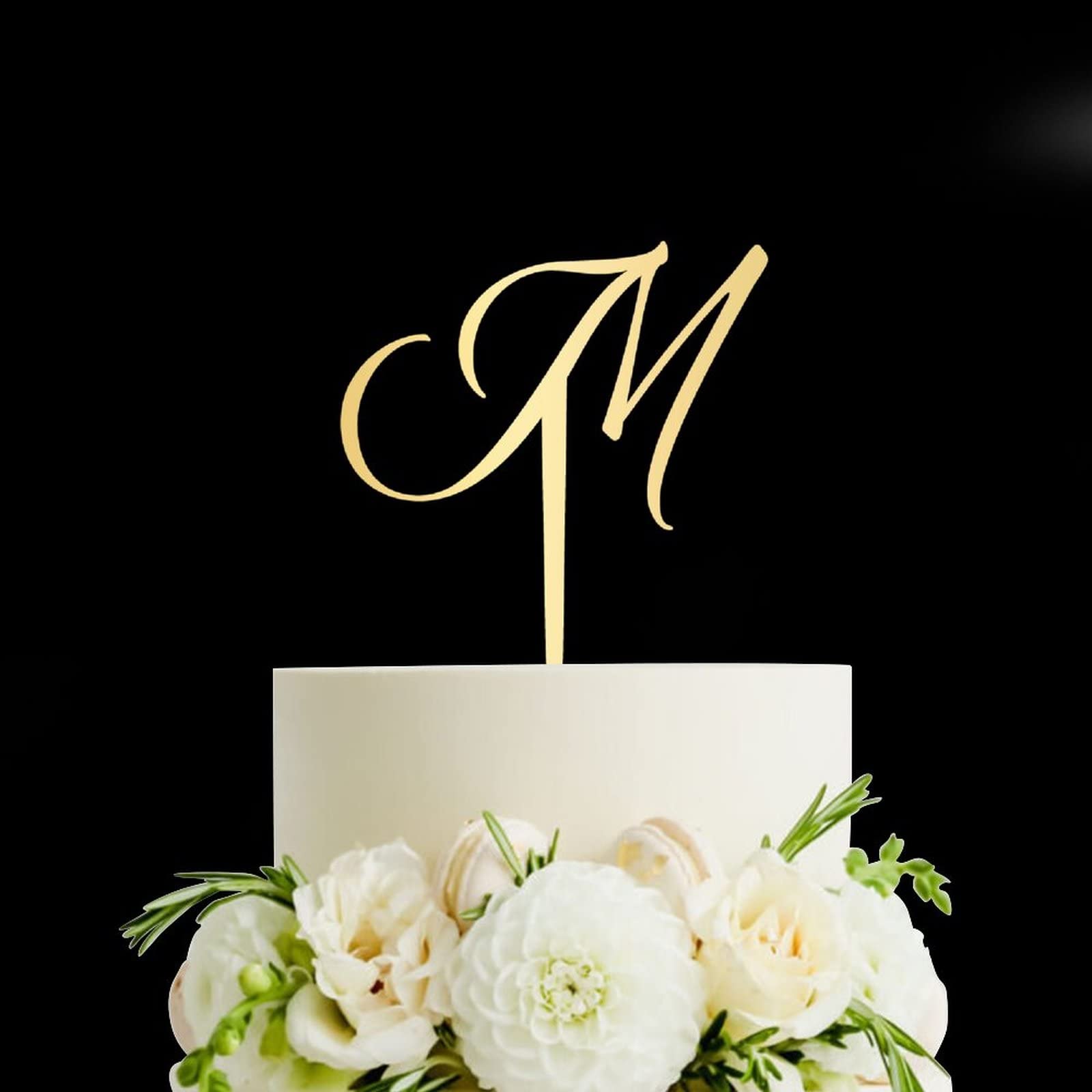 Personalized Acrylic Glitter Gold Letter M Cake Topper - Rustic Wedding, Anniversary, Engagement Party Decor - Custom Initials for Cakes, Cupcakes & Desserts - Perfect for Celebrations & Special Occasions