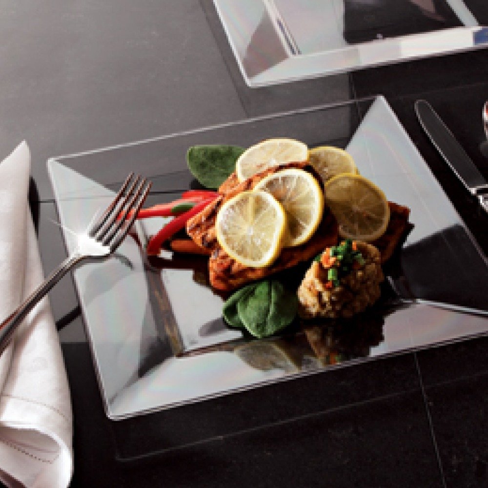 Clear 9.5 Inch Square Plastic Dinner Plates - 120 Count Elegant Disposable Buffet Plates for Weddings, Parties, Catering & Events