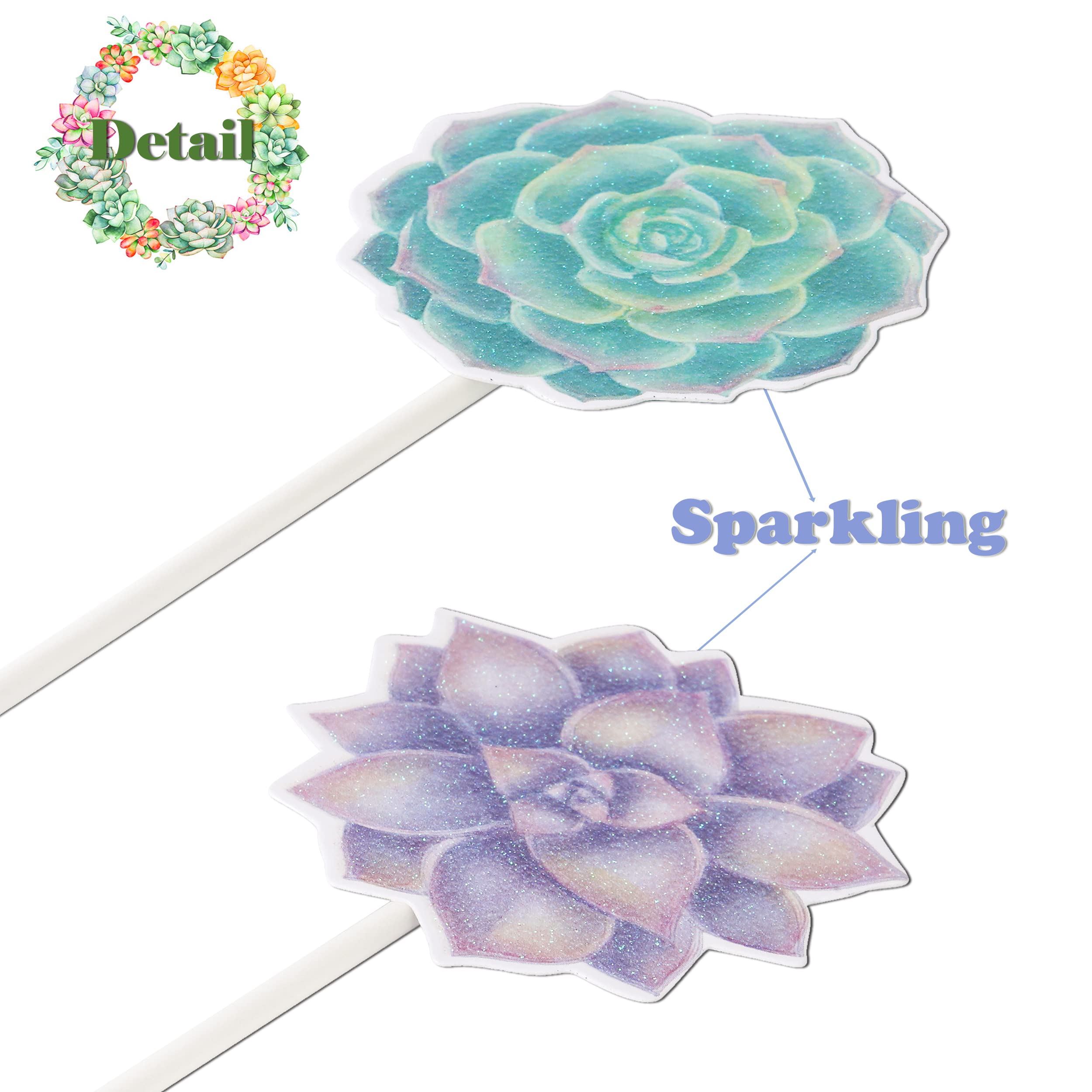 Succulent Cactus Cupcake Toppers - 24pcs Edible Cake Decorations for Succulent Theme Party, Hawaiian Luau, Bridal Shower & Birthday - Realistic Fake Plants for DIY Dessert Decor