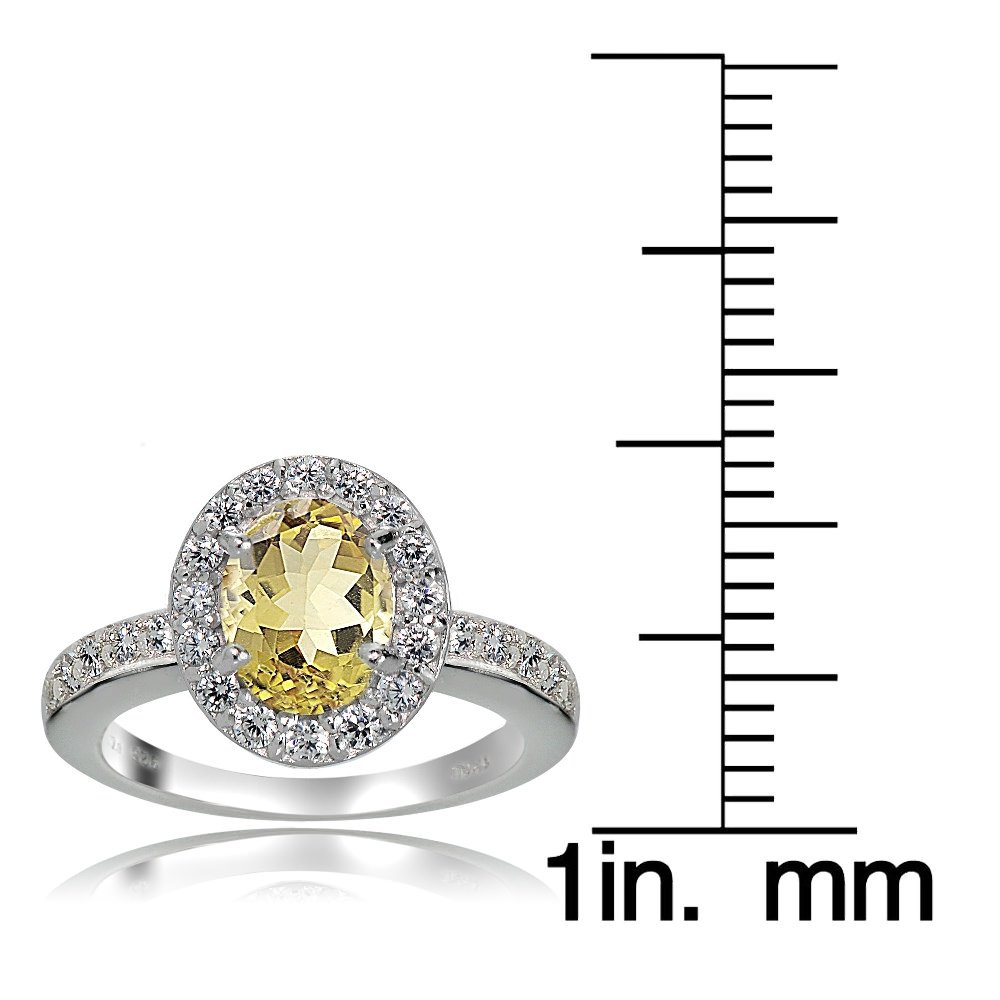 Sterling Silver Citrine & White Topaz Oval Halo Ring | Elegant Ice Gems Jewelry for Women | Perfect for Weddings, Anniversaries & Special Occasions