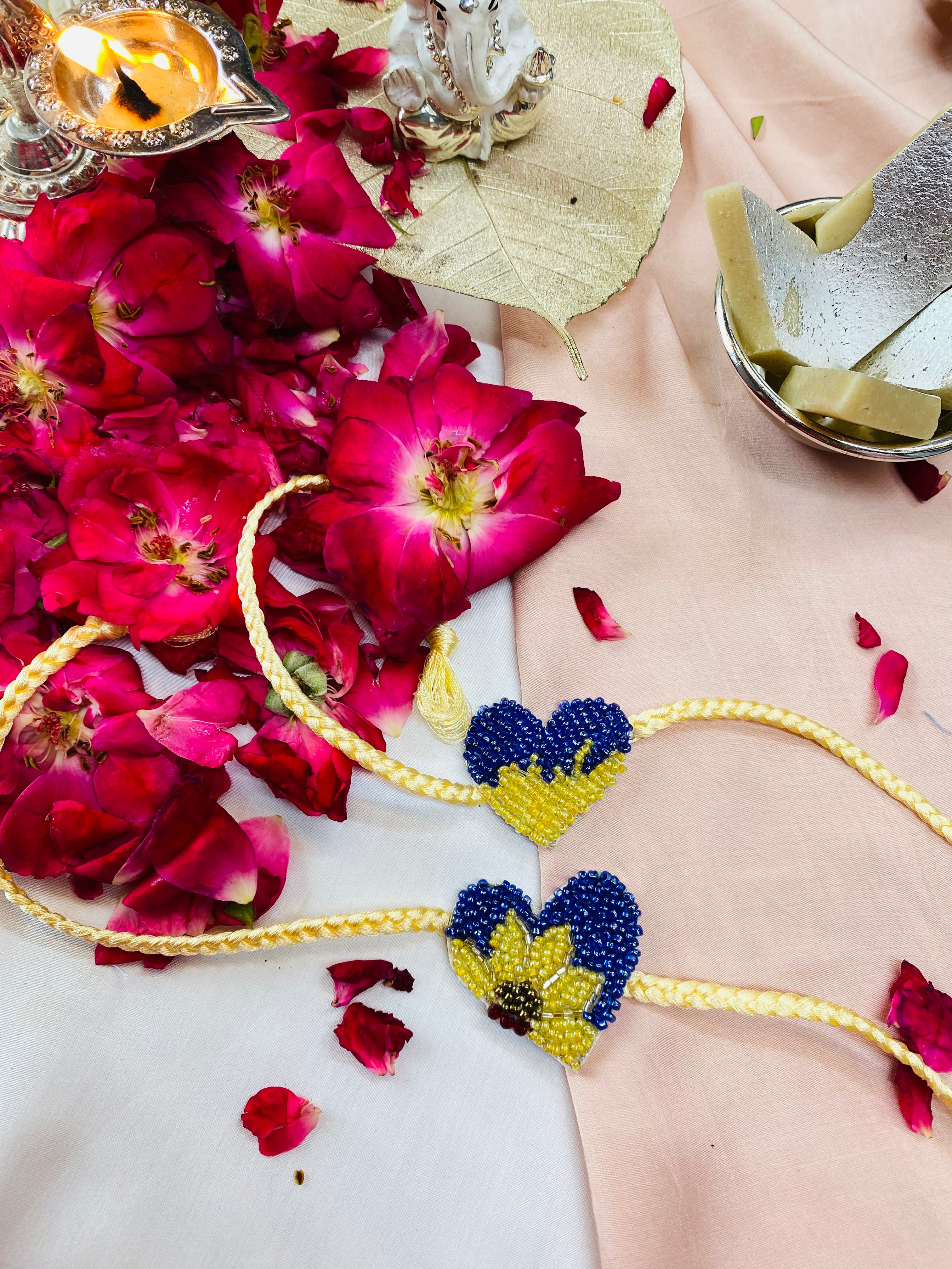 Affectionate Bond Embroidered Rakhi Set of 2 - Traditional Indian Bracelets for Raksha Bandhan - Perfect for Siblings & Family Celebrations