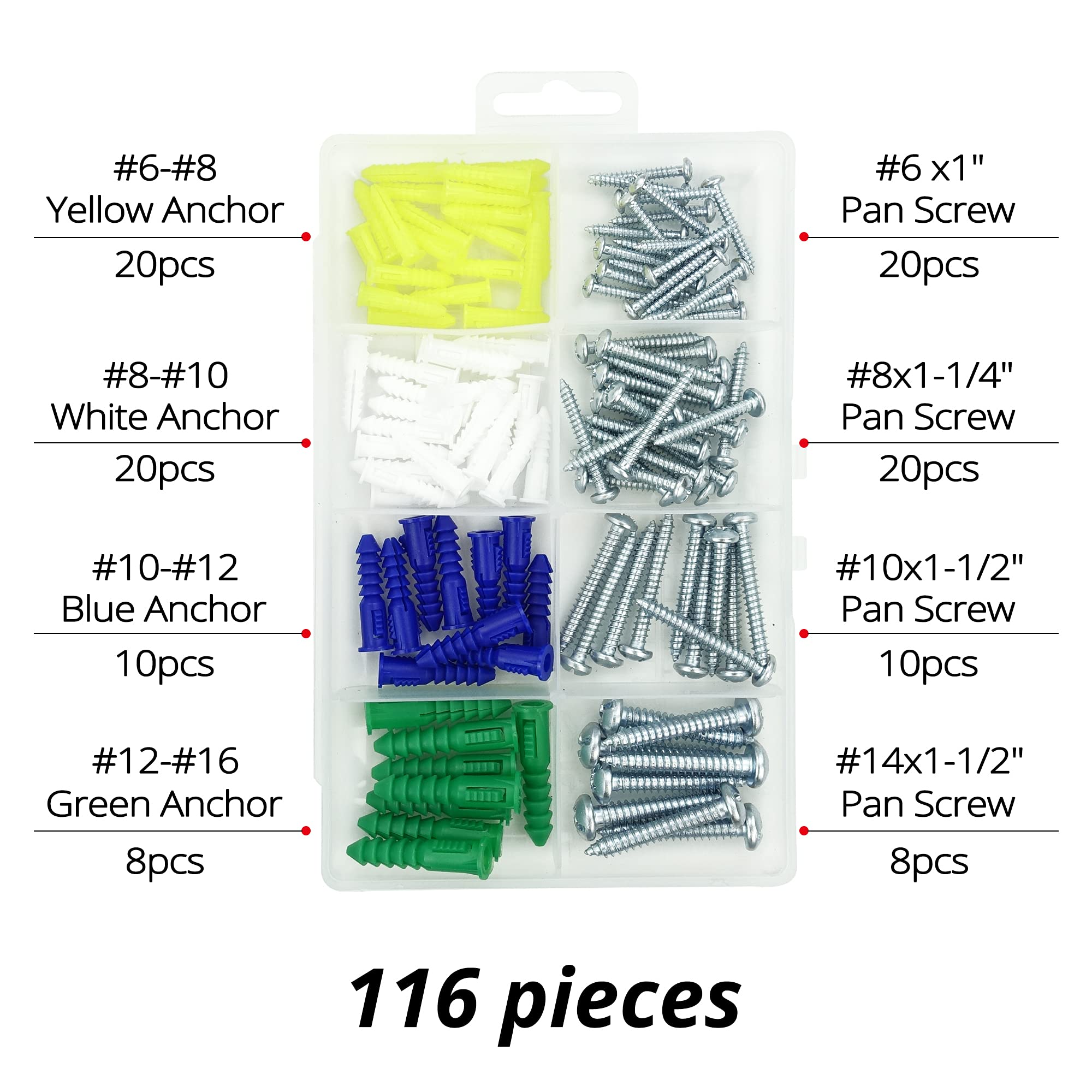 HASWARE 116PCS Drywall Anchors Kit - 4 Sizes for Wallboard & Concrete - Perfect for Picture Hanging & Shelves