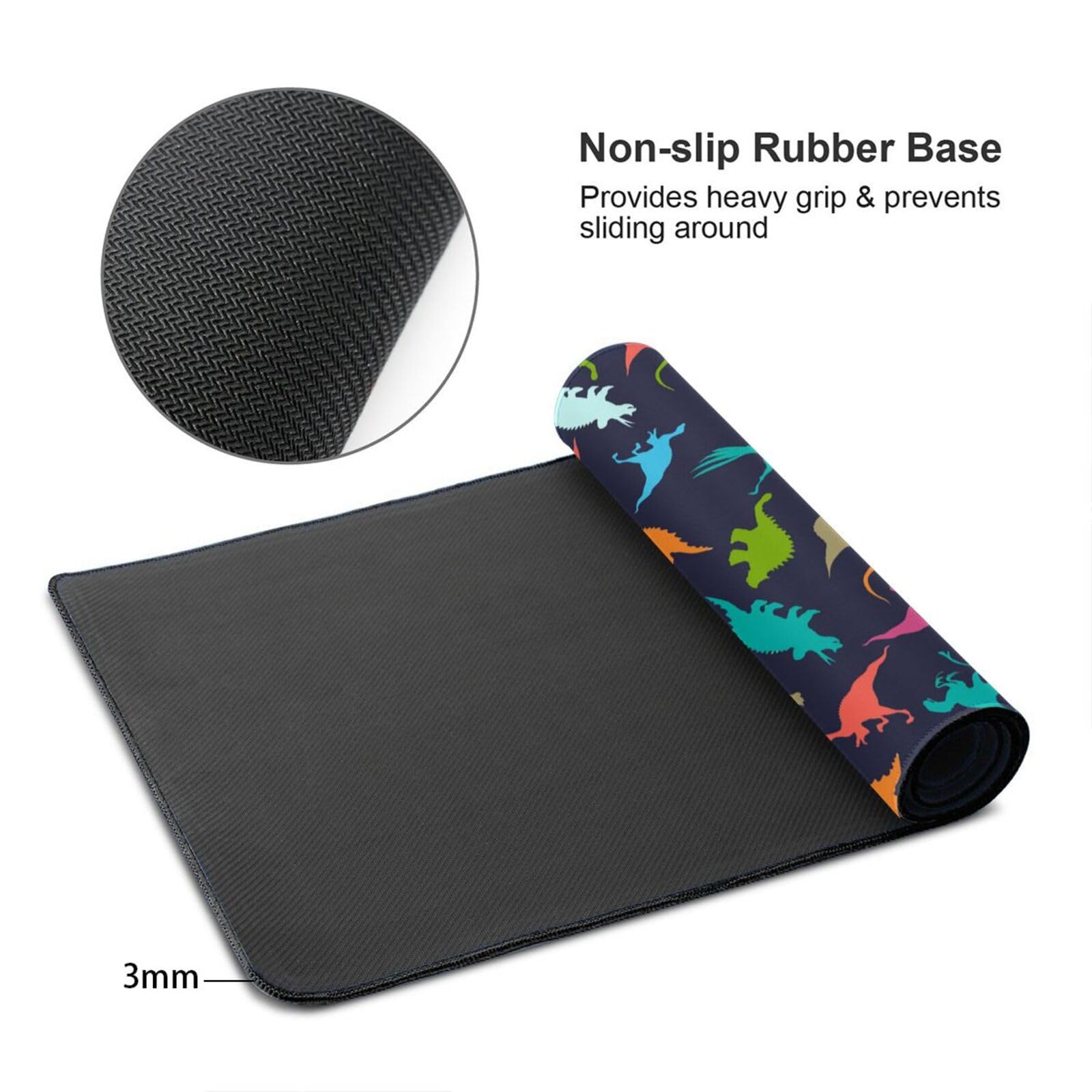 Cute Dinosaur Mouse Pad - Non-Slip Rubber Gaming Mouse Mat with Extended Rectangle Design for PC, Laptop, Office & Home Desk Use