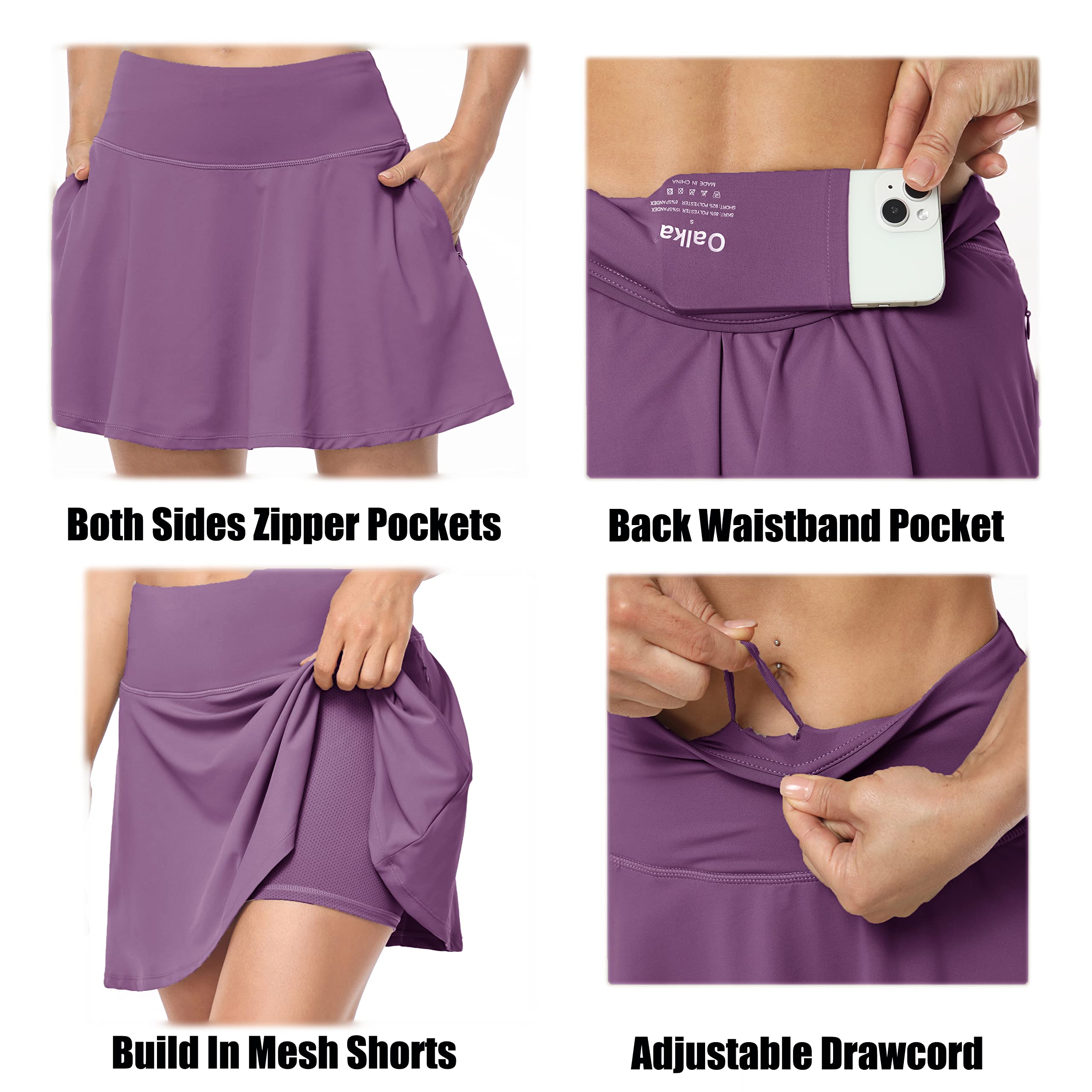 Oalka Women's Pleated Skirt with Pockets - High Waist Athletic Running Skorts for Golf, Tennis & Sports | Perfect for Workouts, Casual Wear & Outdoor Activities