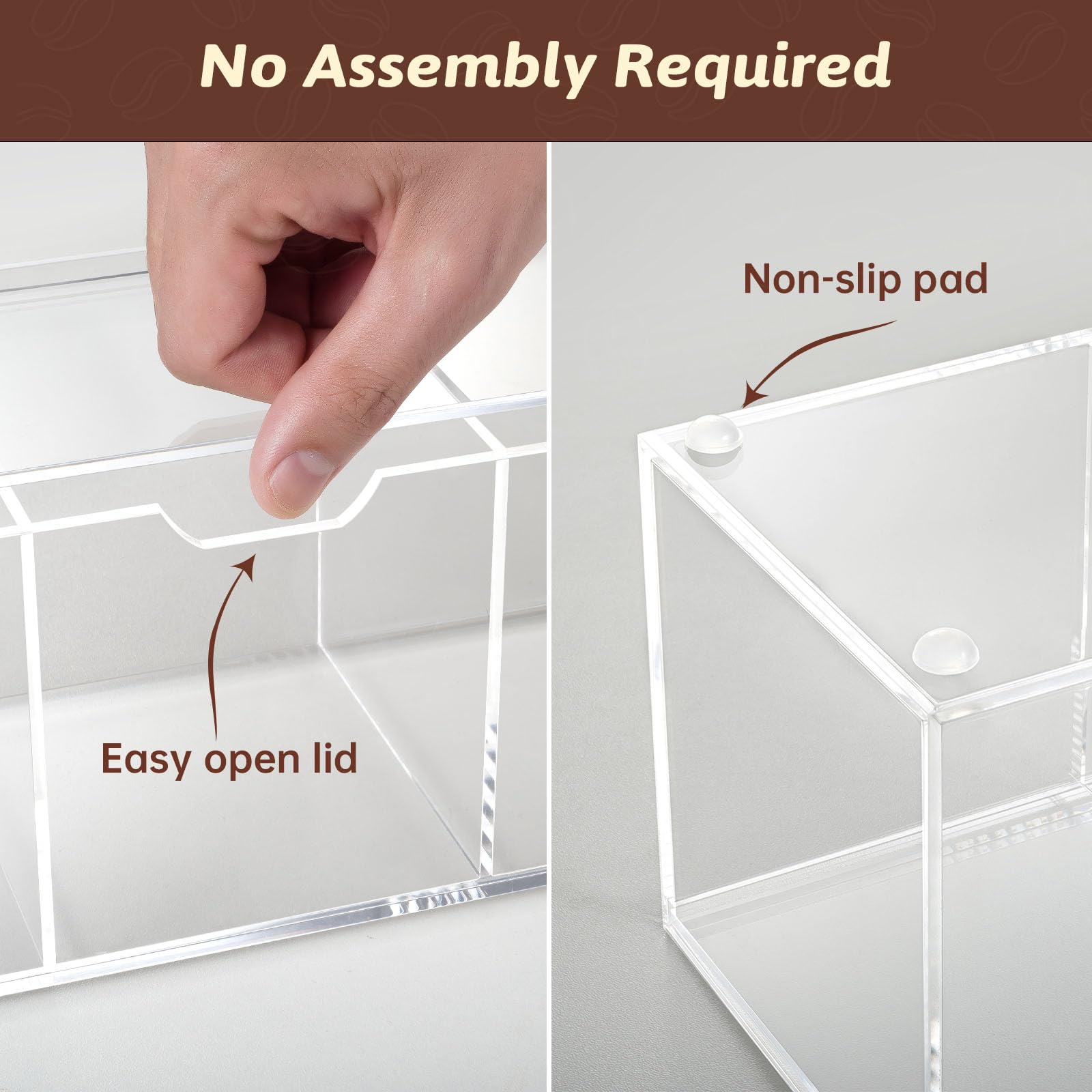 BEYGORM Clear Acrylic Coffee Pod Holder with Lid - 24 K-Cup Storage Organizer, 3 Compartment Coffee Bar Station for Keurig Pods & Creamers | Perfect for Kitchen Countertop & Office Coffee Station Organization