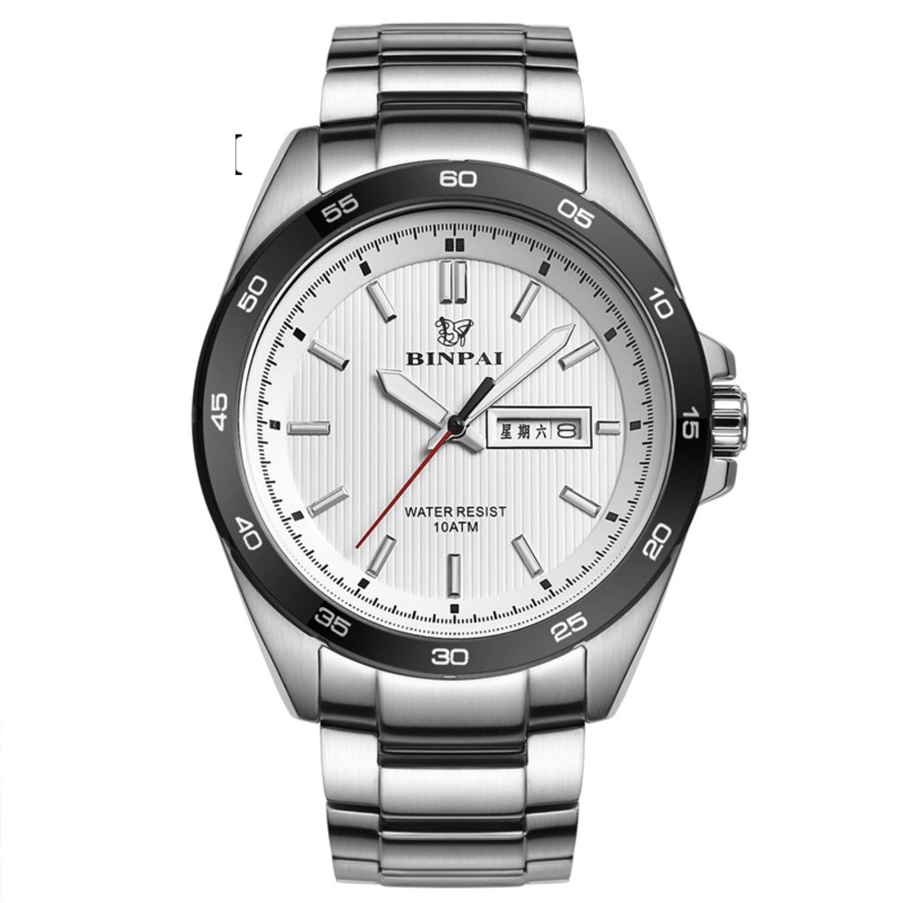 Men's Stainless Steel Quartz Analog Business Watch - Military Luminous, 100m Waterproof, Date Display - Classic Luxury Casual Wristwatch for Office, Outdoor & Daily Wear