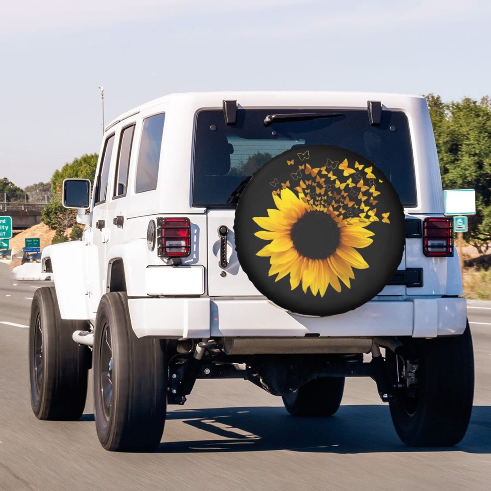 17 Inch Sunflower Butterfly Spare Tire Cover - Dust-Proof Wheel Protector for Trailers, RVs, SUVs & Vehicles | Perfect for Outdoor Travel & Road Trips