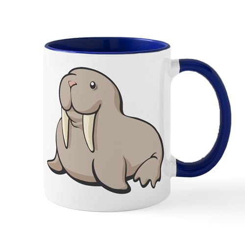 White/Navy Inside - Cartoon Walrus Mug