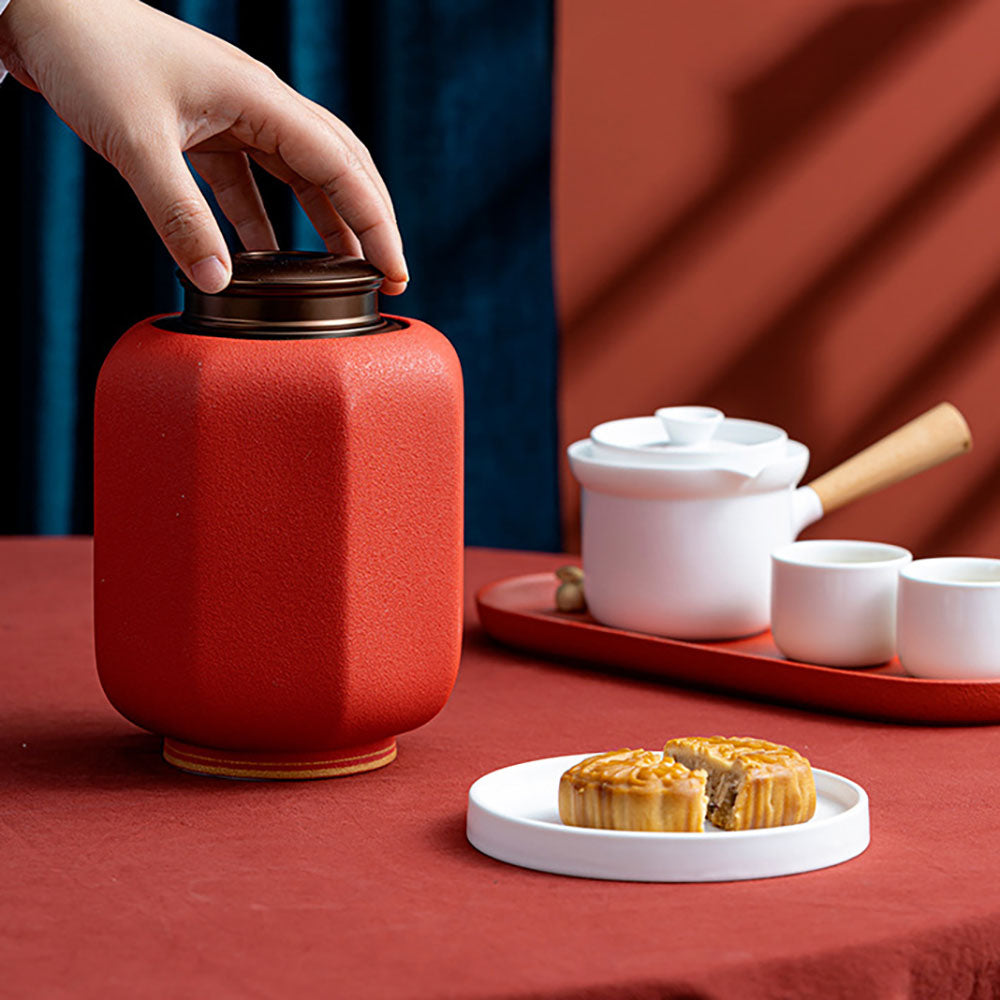 Traditional Chinese Palace Lantern Style Red Tea Caddy - Elegant Tea Storage Canister for Loose Leaf Tea - Perfect for Home Decor, Tea Ceremonies & Gift Giving
