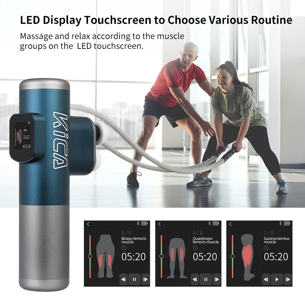 Kica Pro Double-Head Mini Massage Gun with LED Display Touchscreen - Handheld Deep Tissue Percussion Muscle Massager for Therapy & Relaxation - 6 Interchangeable Heads & 10 Speed Levels - Powerful Brushless Motor - Perfect for Athletes, Gym Recovery & Home Pain Relief