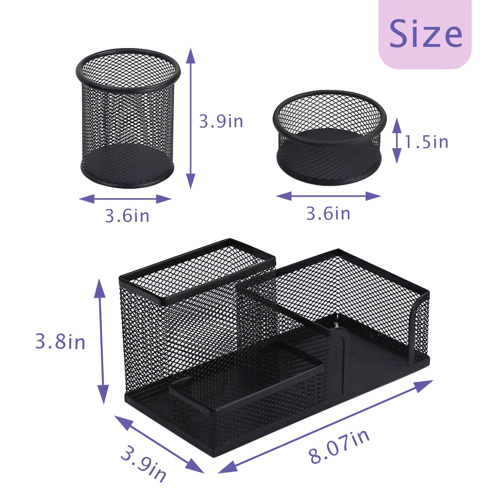 EXOFC 3-Compartment Metal Desk Organizer - Black Pen Holder & Office Supplies Caddy for Home, School, or Office Workspace | Perfect for Organizing Stationery, Markers, and Desk Accessories