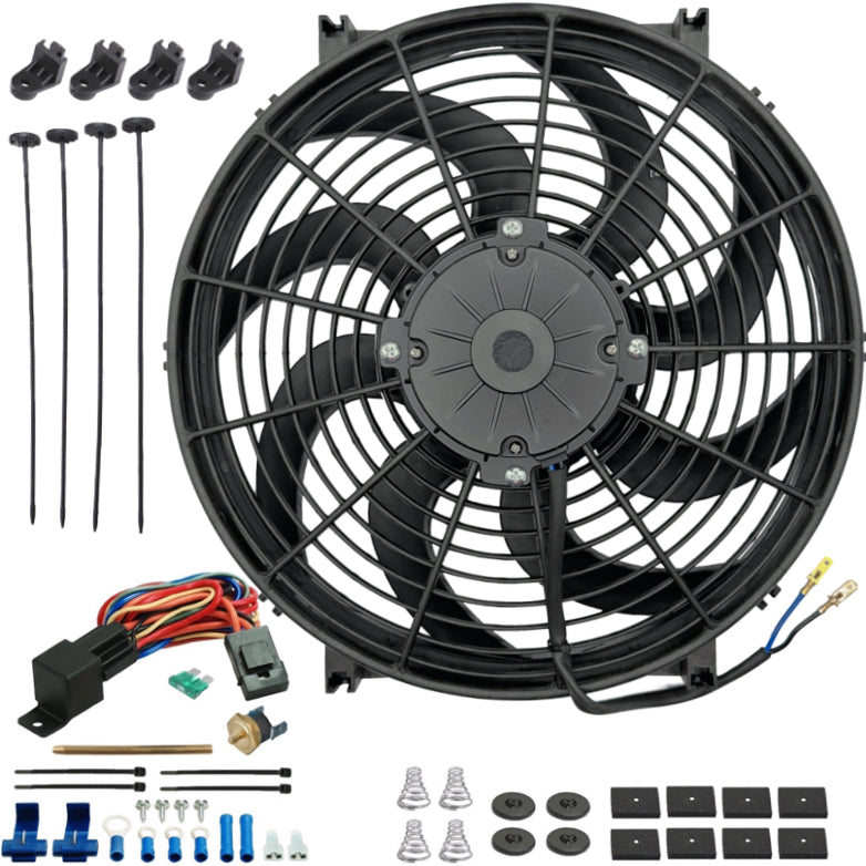 14-15 Inch 180W Electric Cooling Fan with Push-In Probe Thermostat Switch Kit - Perfect for Car Engine Cooling, Radiator, and HVAC Systems