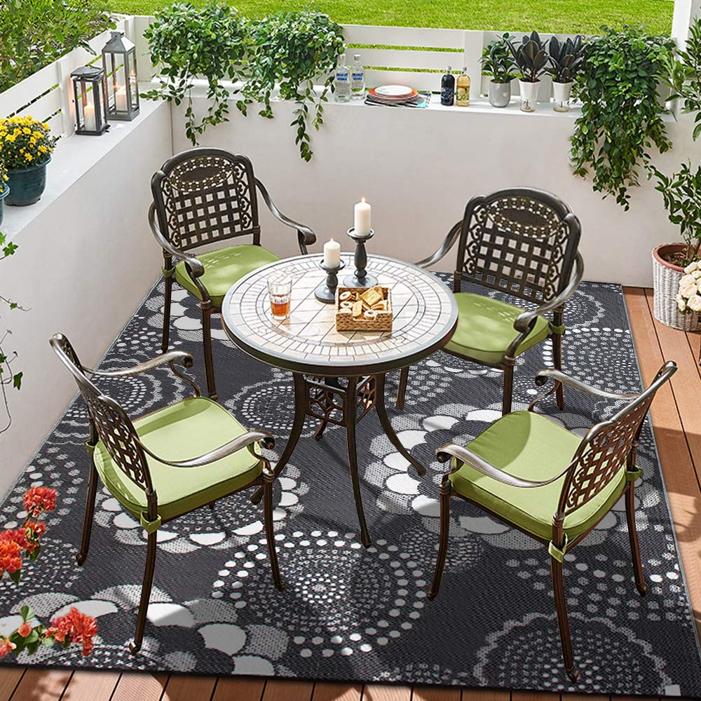 Reversible Waterproof Indoor Outdoor Plastic Rug - Easy to Clean Portable Patio Mat for Deck, Poolside, Garage (Grey, 8x10) | Perfect for Backyard, Balcony & High-Traffic Areas