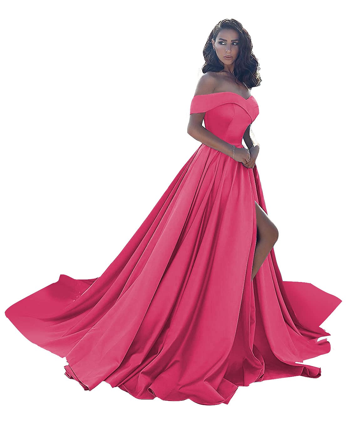 Elegant Plus Size Ball Gowns for Women - Off Shoulder Satin Formal Dresses 2024 | A-Line Prom & Wedding Gowns with Slit | Perfect for Evening Galas, Prom Nights & Bridal Events