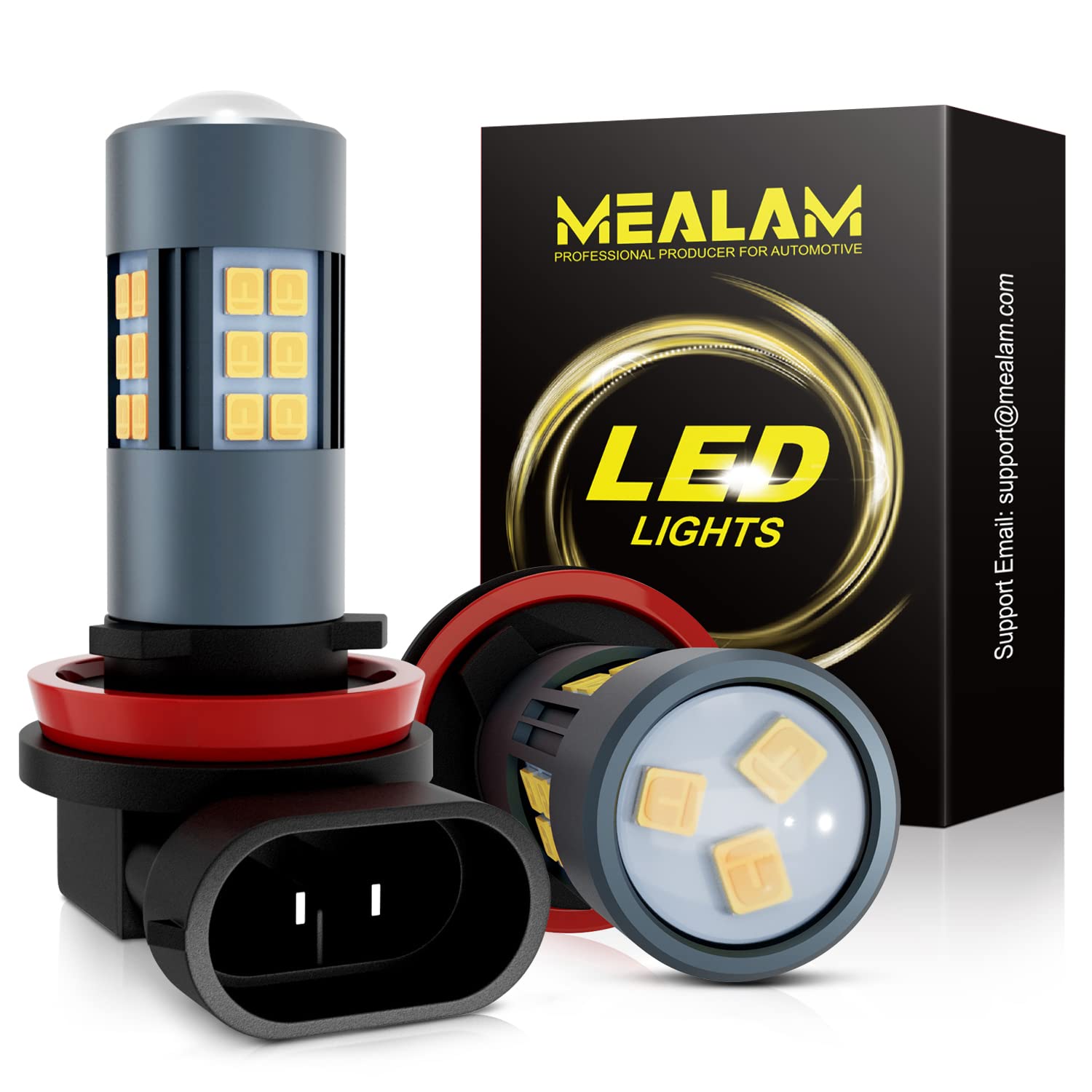 H11 H8 H9 H16 LED Fog Light Bulbs & DRL - 3000 Lumens Super Bright 3000K Amber Yellow - 300% Brighter - Non-Polarity Plug & Play - 360° Illumination with 27 SMD Chips - Perfect for Cars, Trucks, SUVs (Pack of 2) - Ideal for Foggy Conditions, Off-Roading & Night Driving Safety