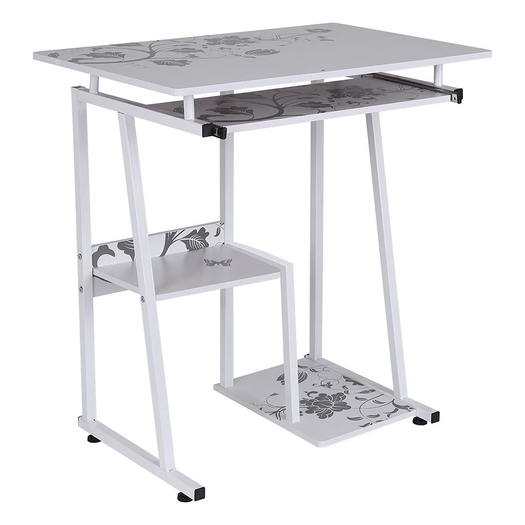 Compact Computer Desk with Keyboard Tray & Shelf - Space-Saving Home Office Desk for Small Spaces, Study Table with Storage, White Workstation for Remote Work & Gaming - Perfect for Apartments, Dorms & Home Offices