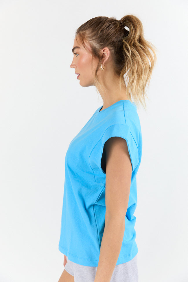 Classic Aqua Blue Cap Sleeve Knit T-Shirt for Women | Soft Cotton Casual Tee | Perfect for Everyday Wear, Layering & Summer Outfits