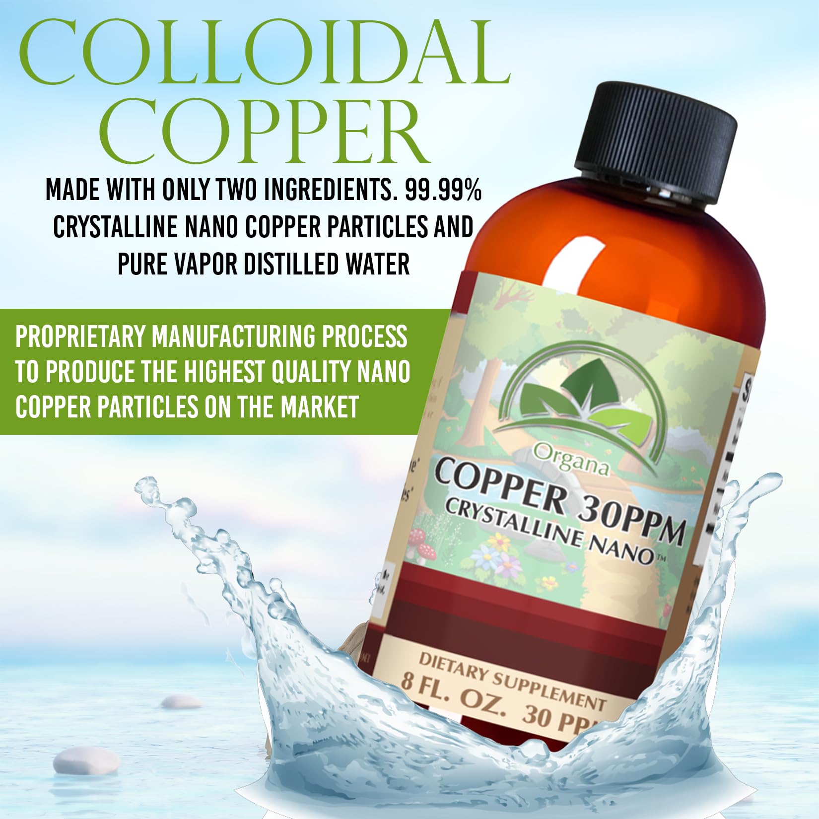 Organa Pure Crystalline Liquid Copper Supplement - 30 PPM - High Absorption Copper Drops for Immune Support & Energy Boost | Bioavailable Ionic Copper for Hair Growth & Skin Health | Easy-to-Use Liquid Mineral Supplement for Daily Wellness