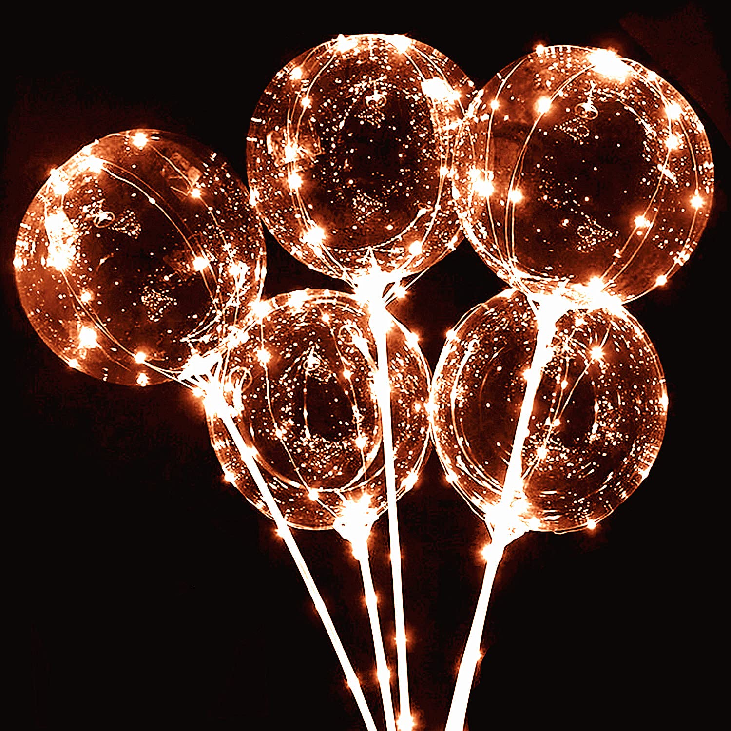 10 Pack LED Bobo Balloons with Sticks & Pump - Transparent Light Up Balloons for Party Decor - Warm White Glow Bubble Balloons with String Lights - Perfect for Birthday, Wedding, Festival & Nighttime Celebrations