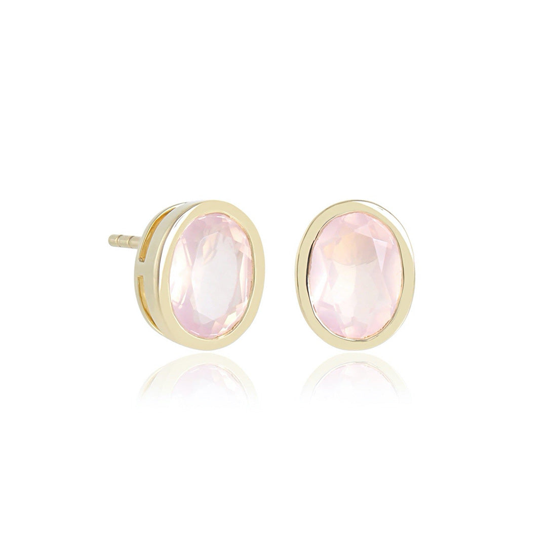 Rose Quartz Joan Stud Earrings – Dainty Pink Gemstone Earrings for Women, Perfect for Everyday Wear, Gifts & Special Occasions