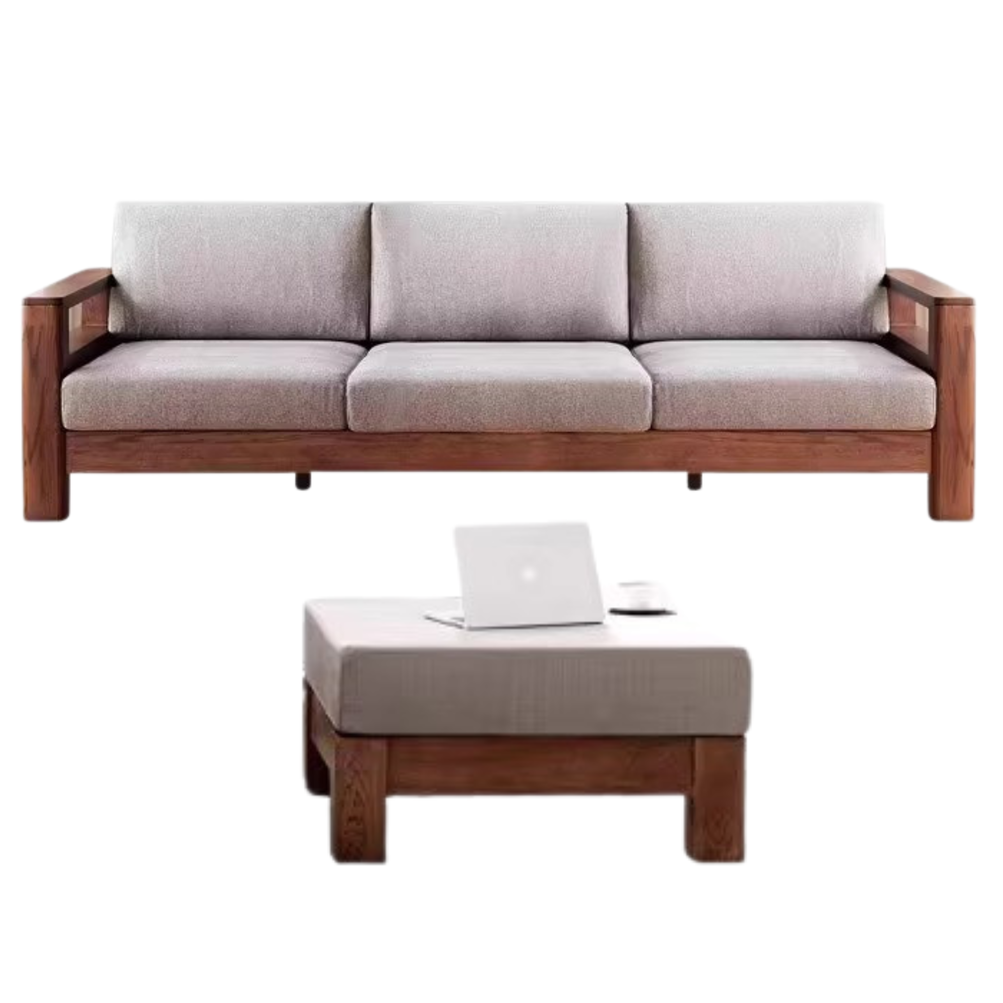 Solid Oak Wood Walnut Fabric Sofa - Modern Living Room Furniture for Home & Office Comfort