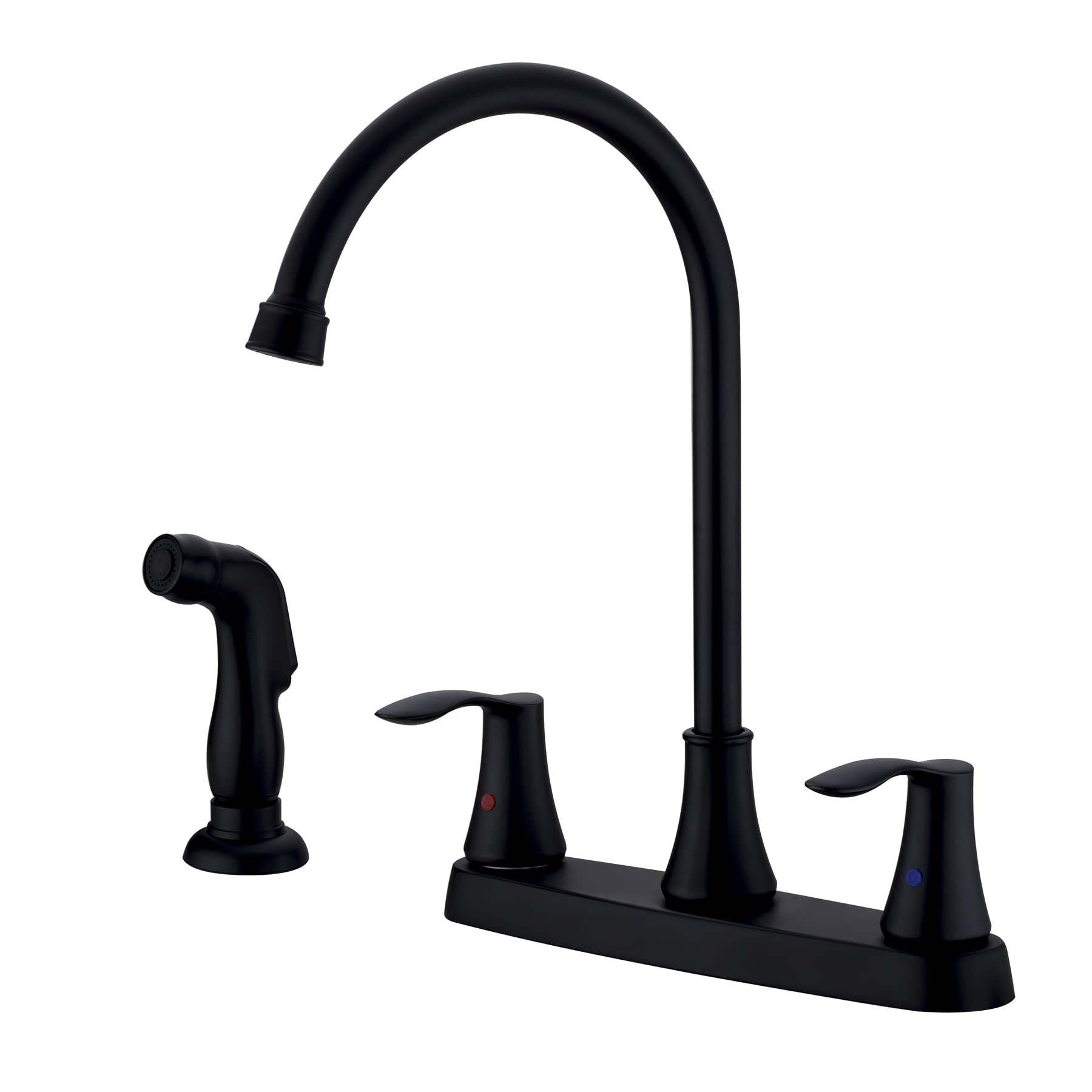 Delle Rosa 4-Hole Centerset Kitchen Faucet with Pull-Out Sprayer - 8 Inch Two Handle High Arc Stainless Steel Sink Faucet in Matte Black - Perfect for Modern Kitchens & Easy Dishwashing