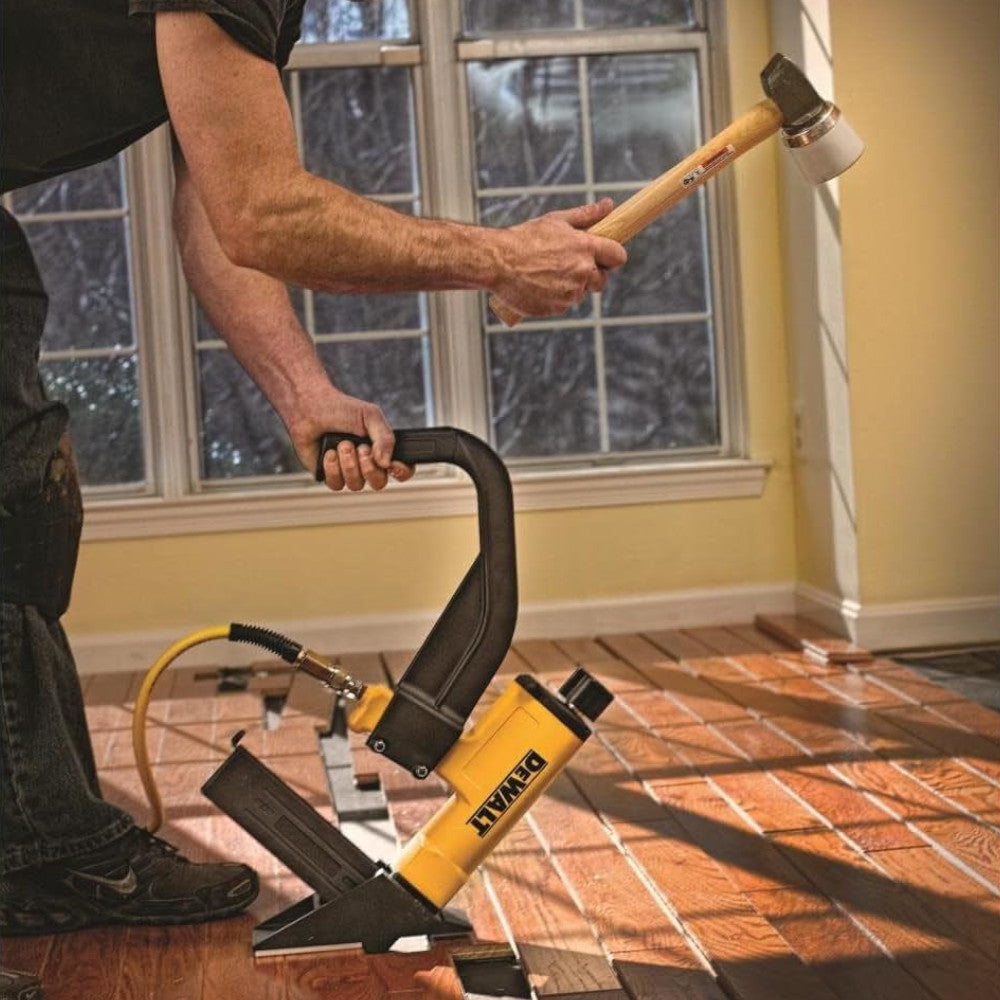 Refurbished DEWALT 15.5GA Pneumatic Hardwood Flooring Stapler with Warranty - Professional Wood Flooring Installation Tool for DIY and Contractors