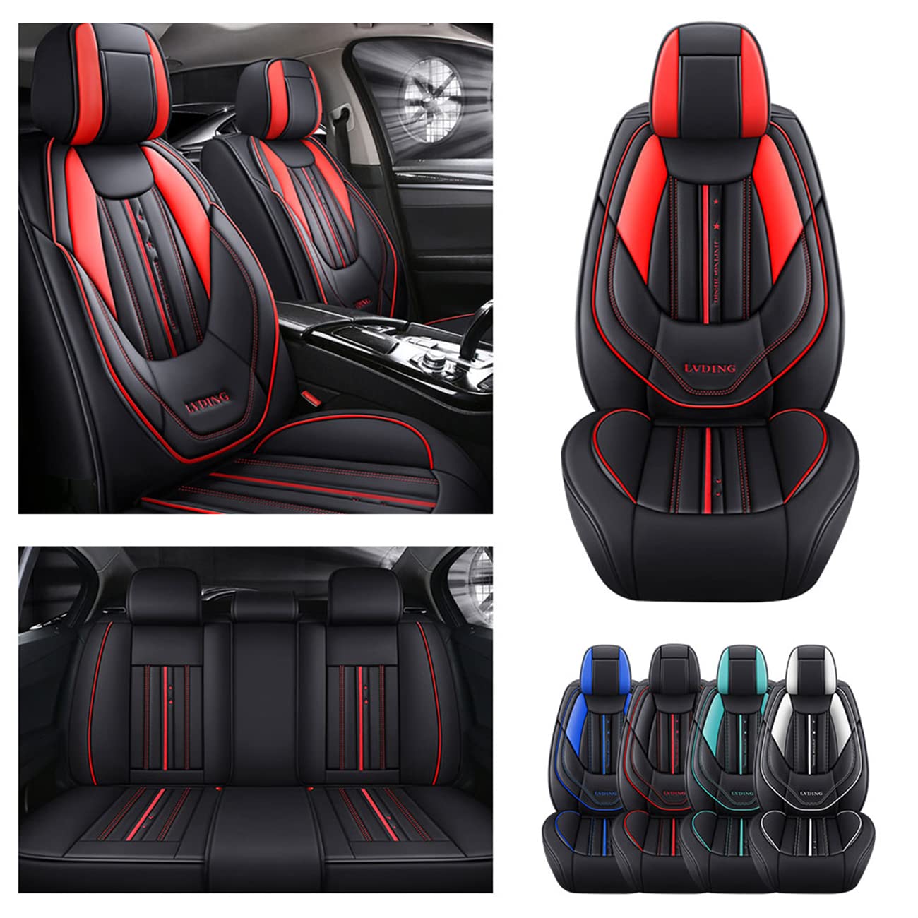 Waterproof PU Leather Car Seat Covers for Dodge Grand Caravan 2016-2020 - 5-Seat Full Set (Front & Rear) All-Weather Protection - Black & Red Design - Perfect for Road Trips, Daily Commute & Family Protection
