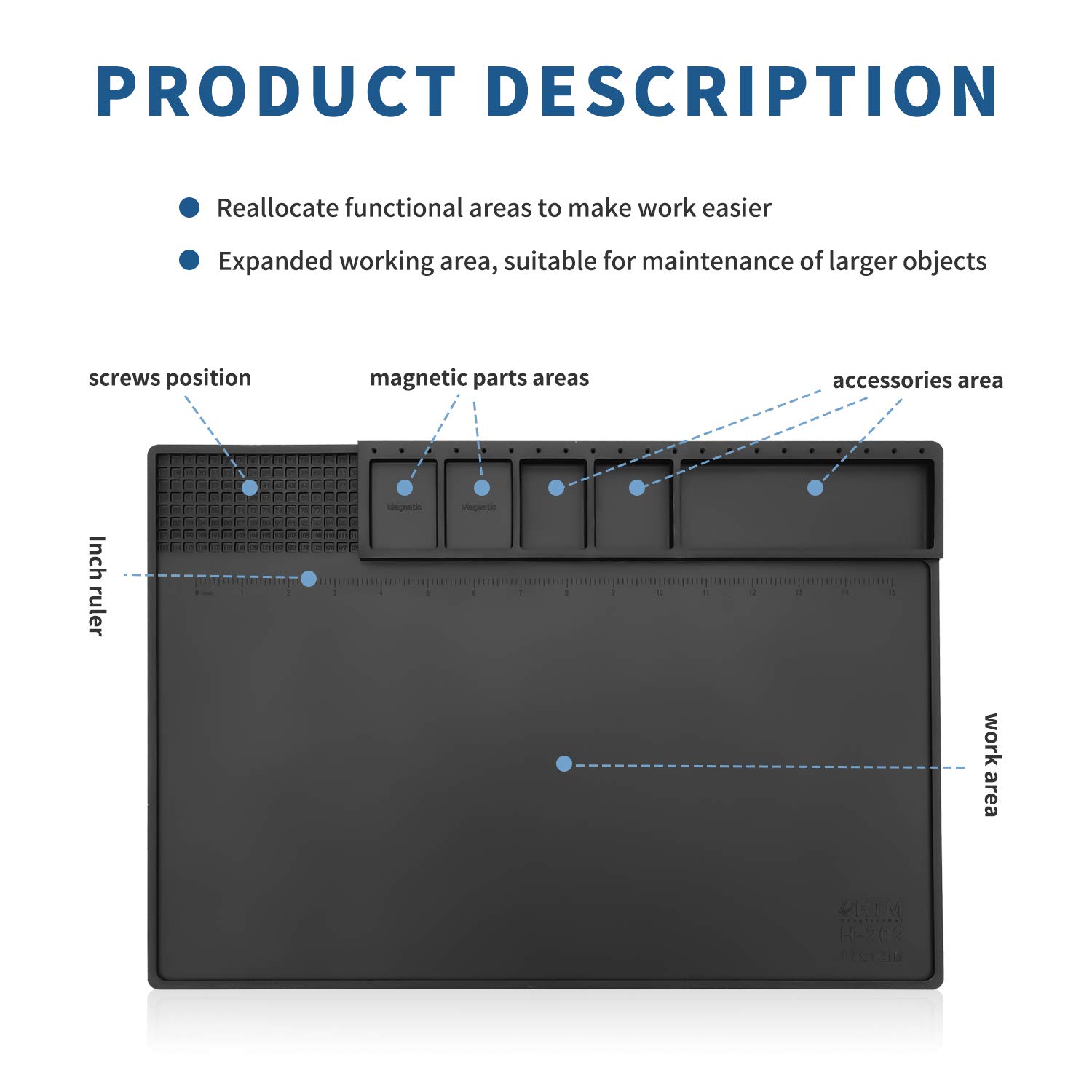 HTM-202 Large Black Silicone Soldering Mat - Heat Resistant & Magnetic Work Surface for Electronics Repair, Soldering, PC Maintenance - Perfect for DIY Projects, Computer Fixes & Circuit Board Workstations