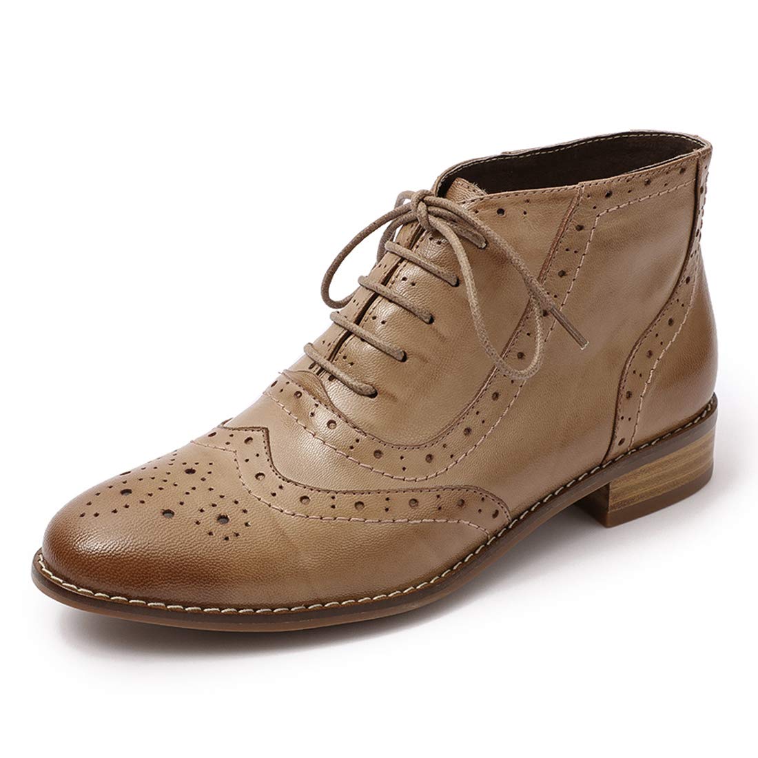 Vintage Women's Wingtip Oxford Brogue Boots - Leather Lace-Up Ankle Booties with Low Heel for Ladies | Perfect for Office, Casual Wear & Retro Fashion Outfits