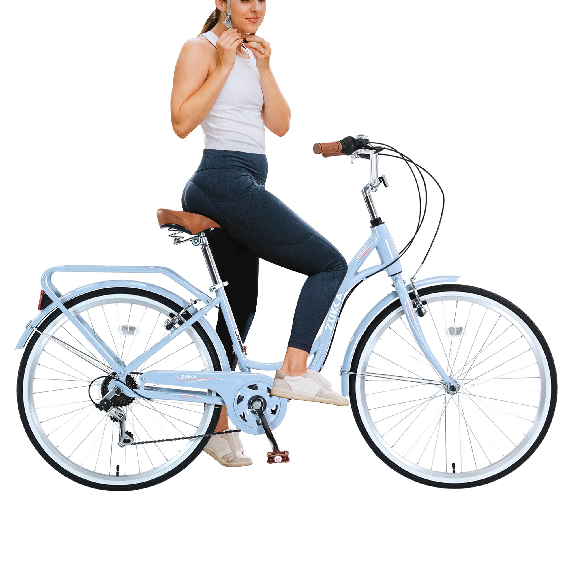 26 Inch Women's Beach Cruiser Bike - 7 Speed Commuter Bicycle with Lightweight High Carbon Steel Frame, Alloy Wheels, Platform Pedals & Comfortable Oversized Seat - Perfect for Coastal Rides, City Commuting & Leisure Cycling