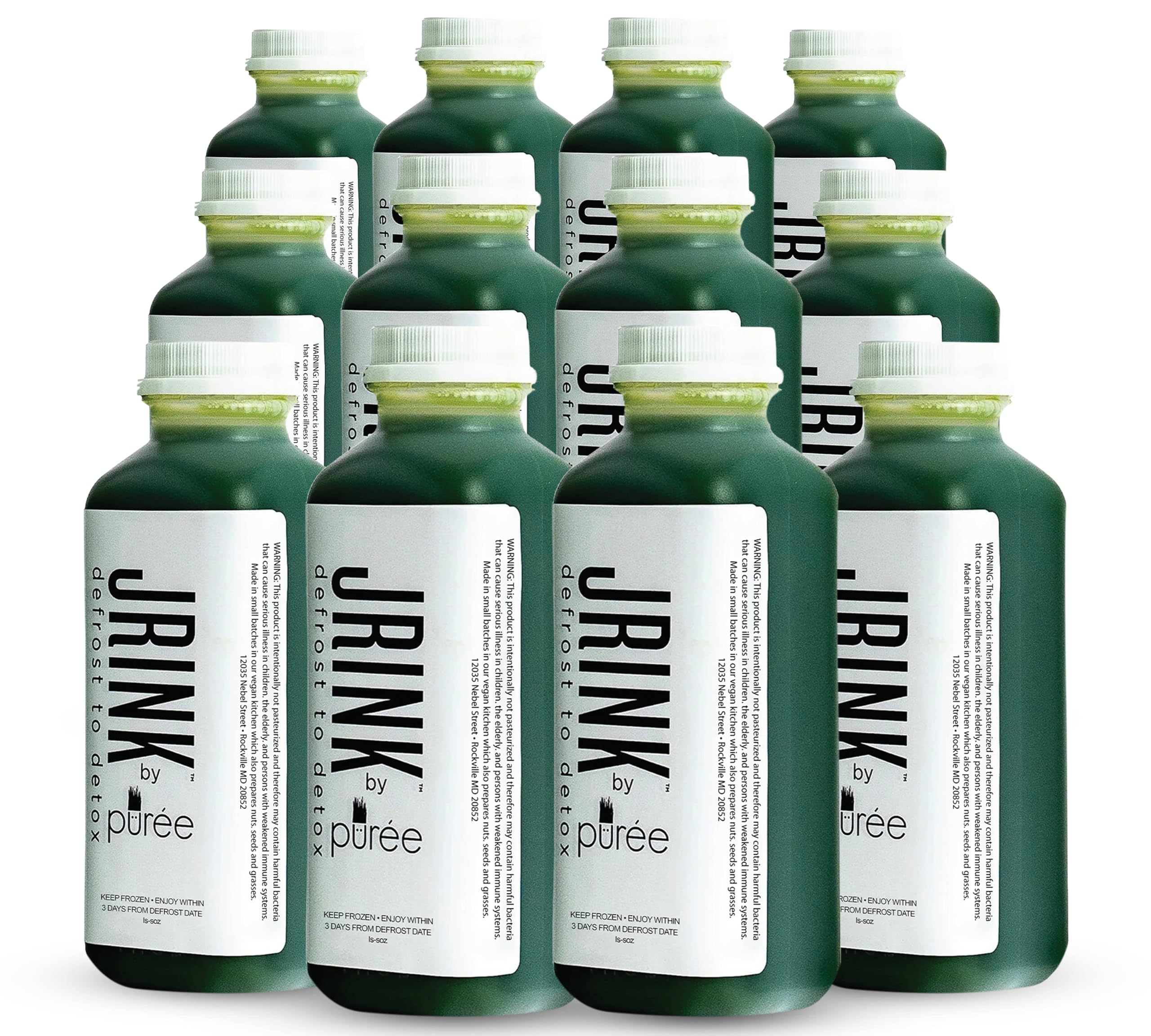JRINK by Purée Super Green Juice - Cold Pressed Organic Juice with 100% Raw Fruits & Vegetables, No Preservatives, 16oz (12-Pack HDPE Bottles) - Boost Energy & Detox for Healthy Lifestyle